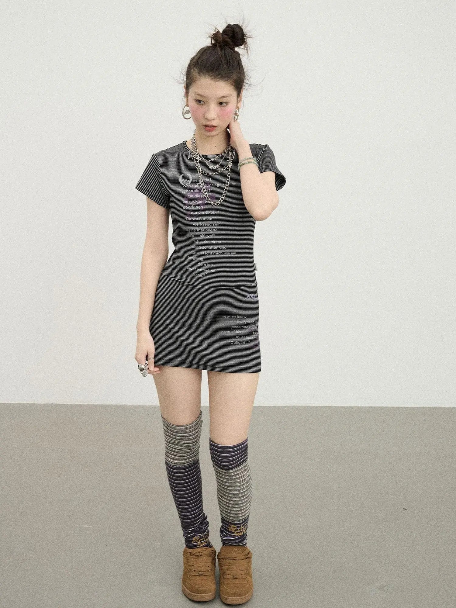 Distorted Pixel Stripe V Neck T Shirt Long Sleeve