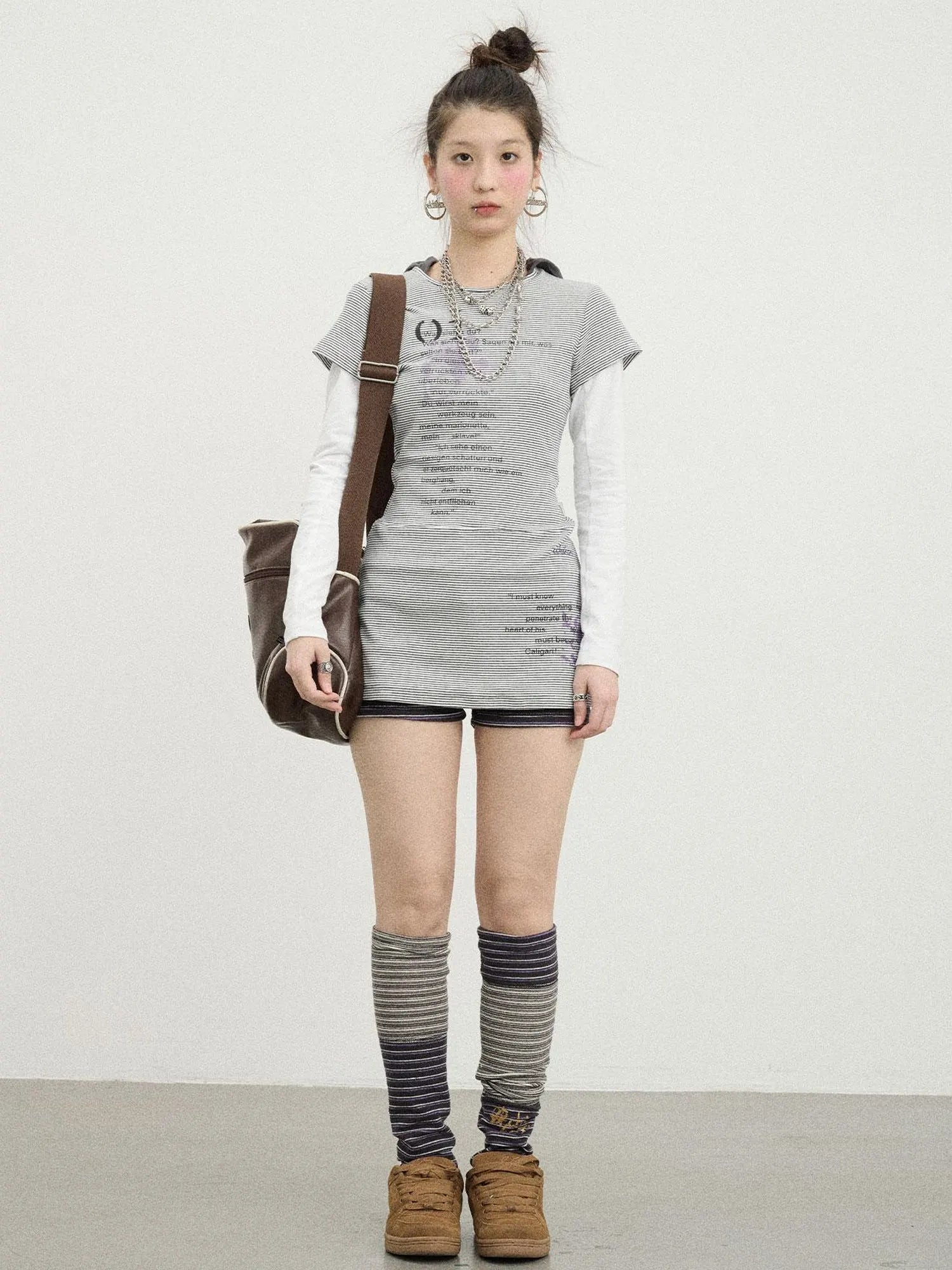 Distorted Pixel Stripe V Neck T Shirt Long Sleeve