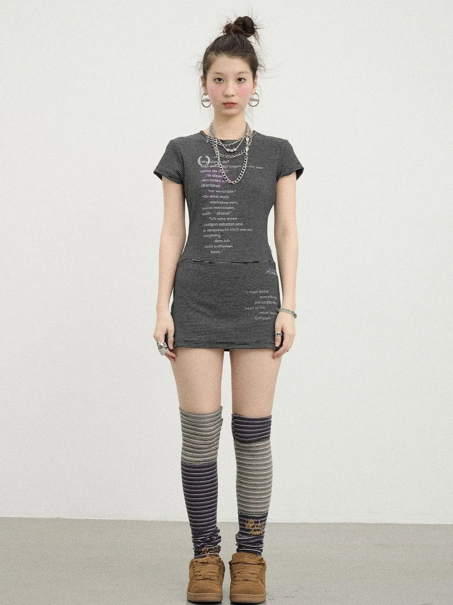 Distorted Pixel Stripe V Neck T Shirt Long Sleeve