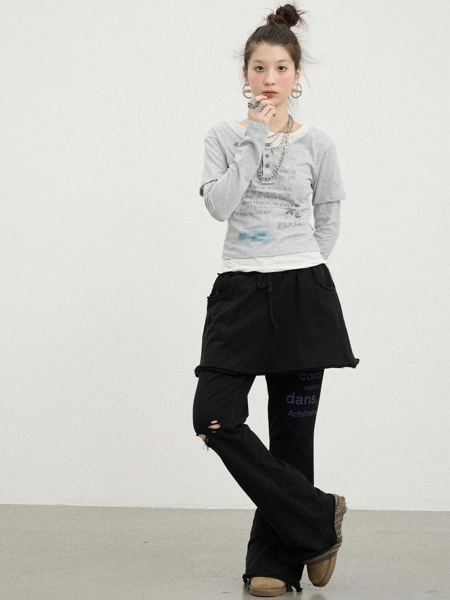 Distressed Love Letter Print Long Sleeve Tee