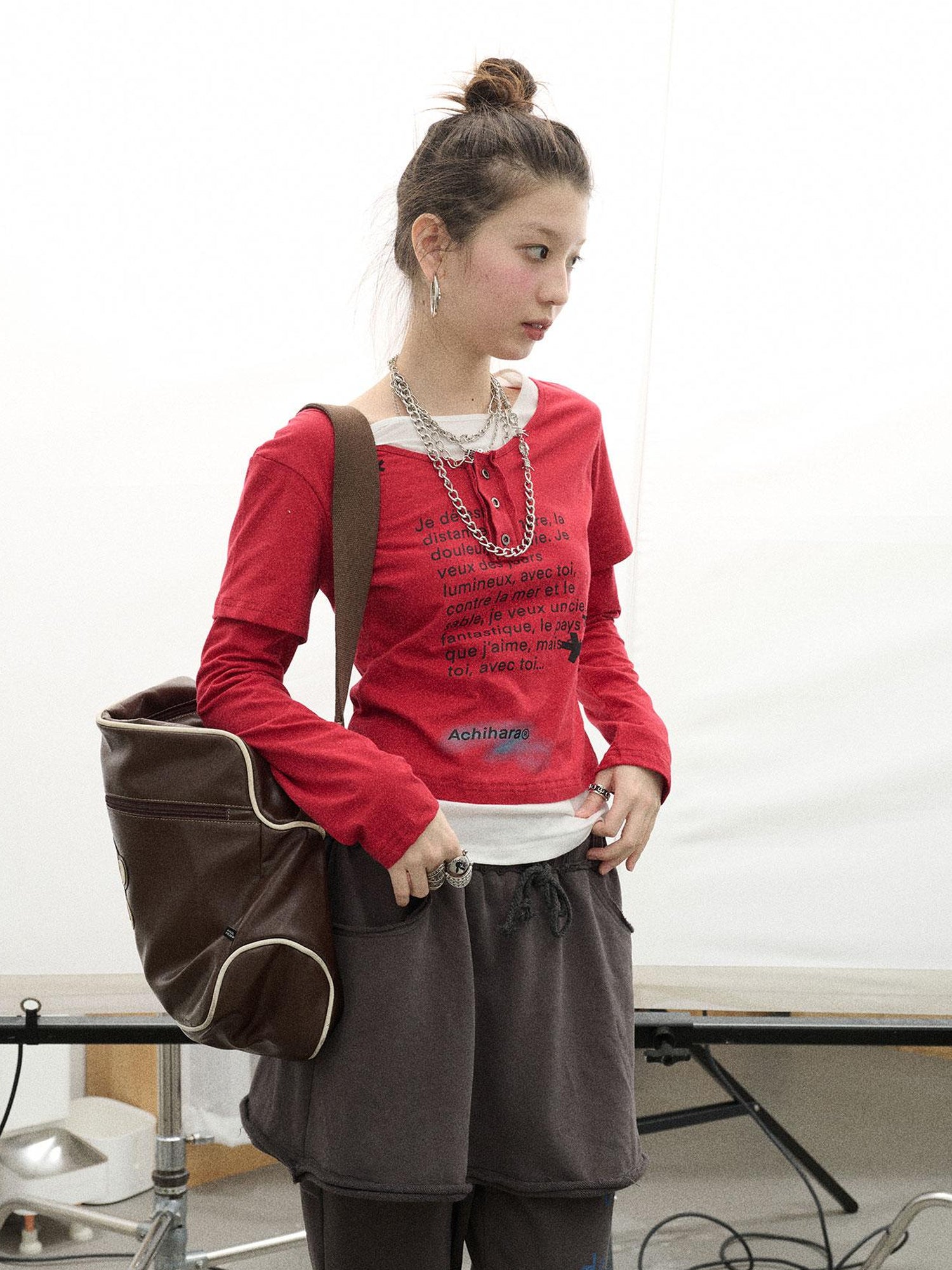 Achihara Distressed Love Letter Print Long Sleeve Tee