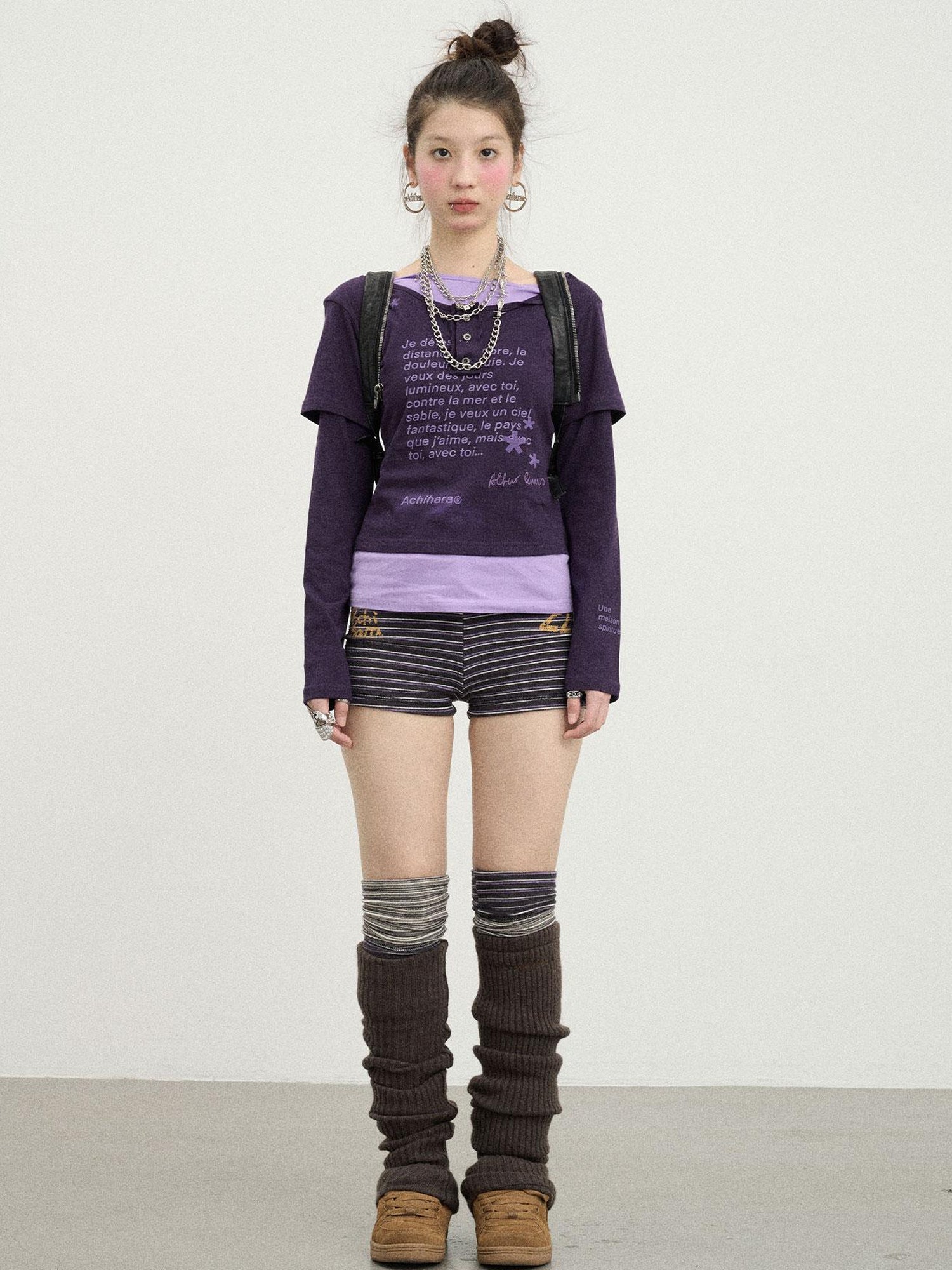 Achihara Distressed Love Letter Print Long Sleeve Tee