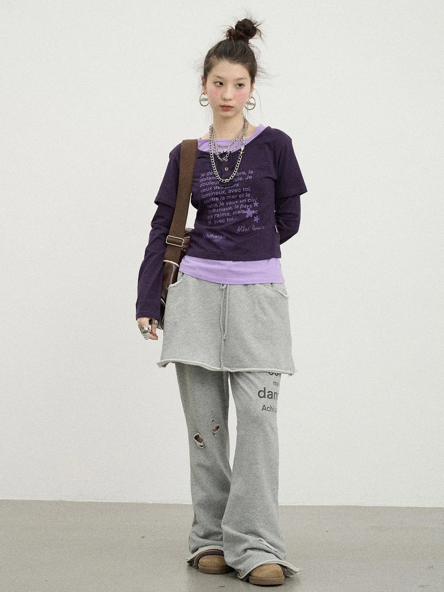 Distressed Love Letter Print Long Sleeve Tee