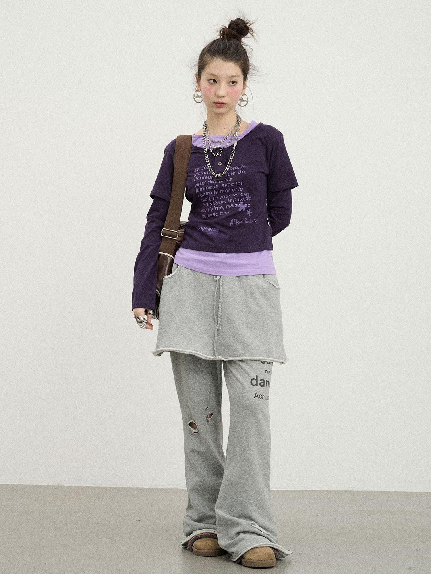 Achihara Distressed Love Letter Print Long Sleeve Tee