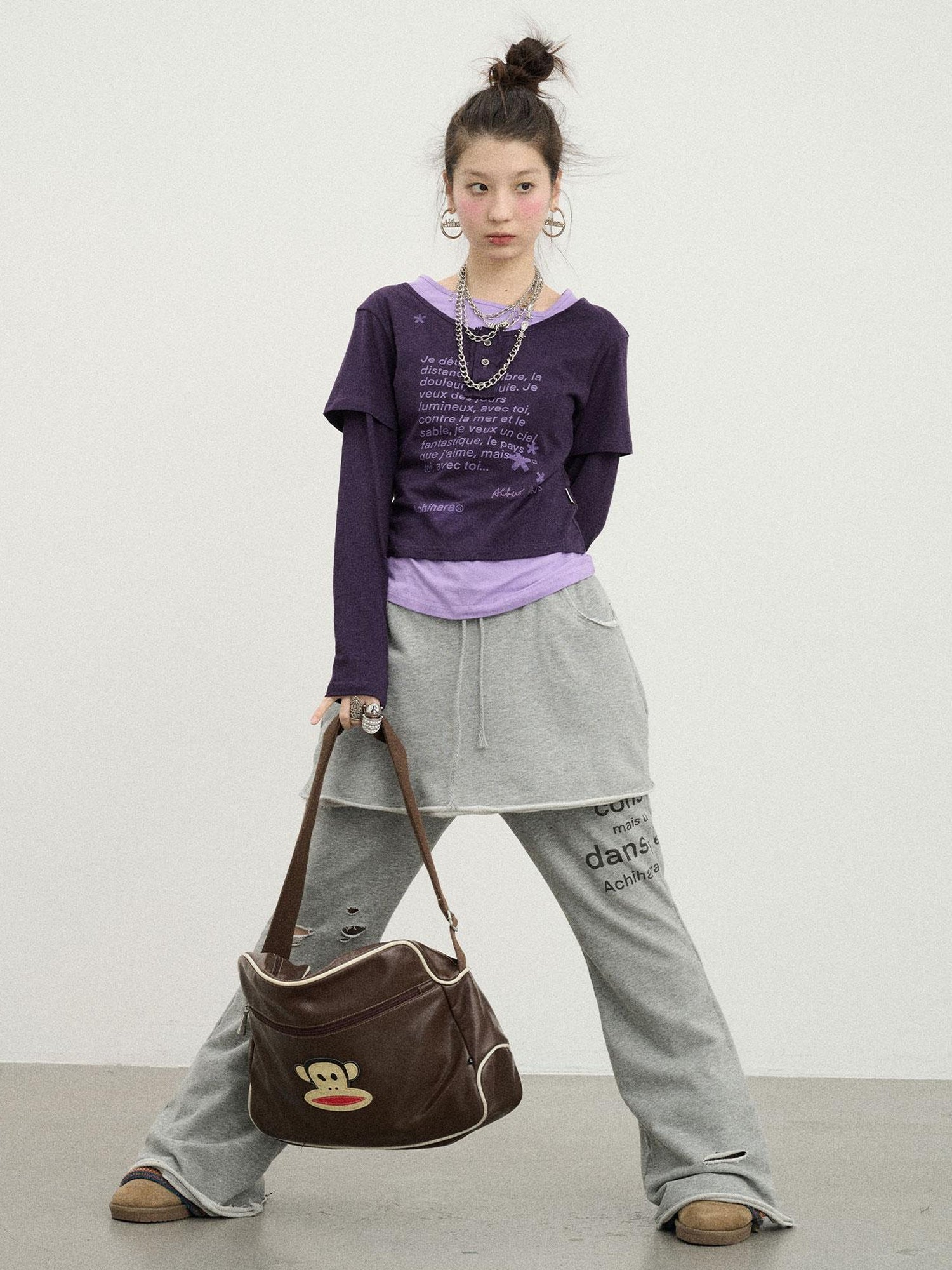 Achihara Distressed Love Letter Print Long Sleeve Tee