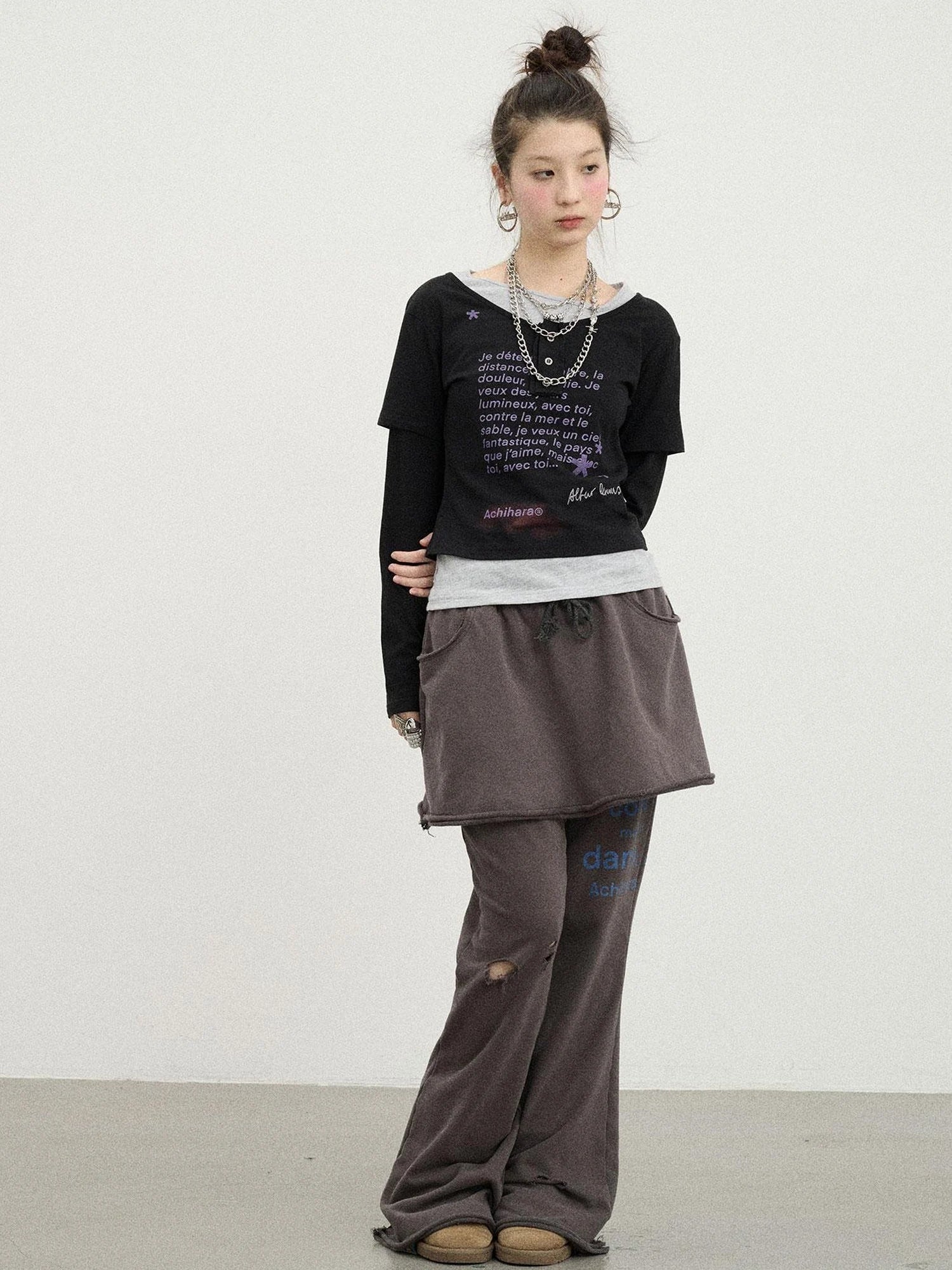 Distressed Love Letter Print Long Sleeve Tee