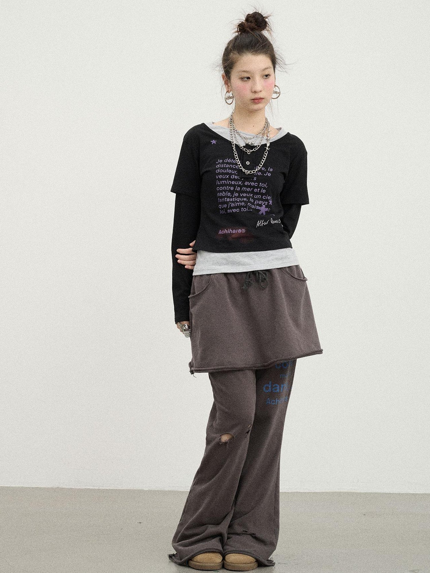 Achihara Distressed Love Letter Print Long Sleeve Tee