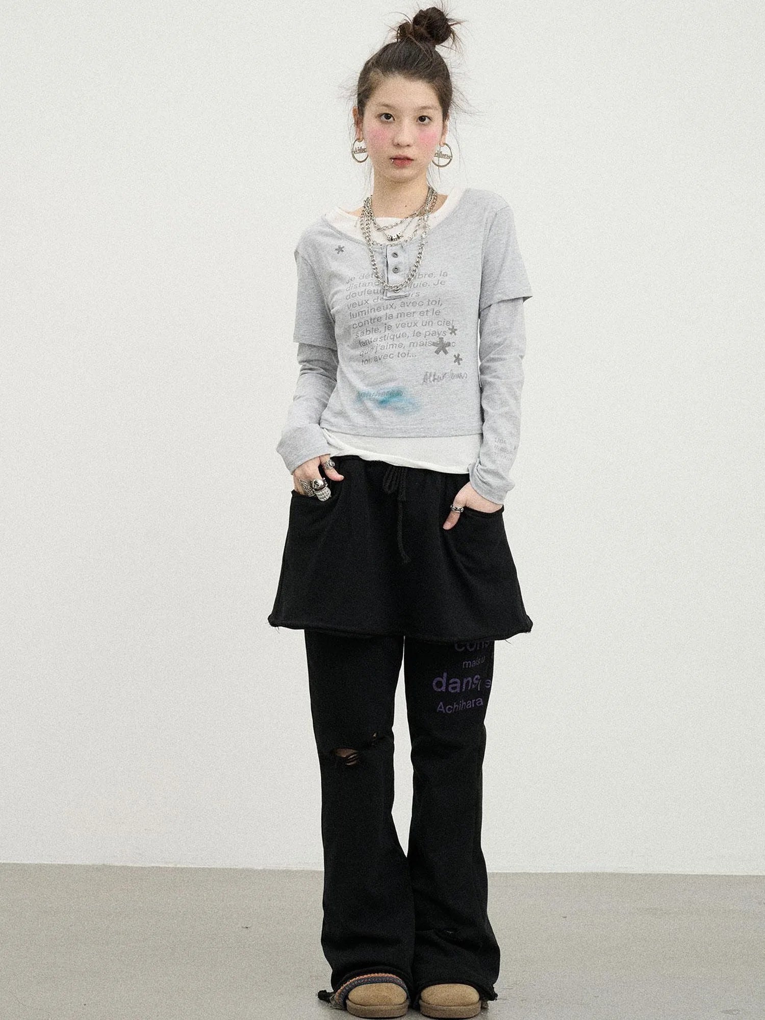 Distressed Love Letter Print Long Sleeve Tee