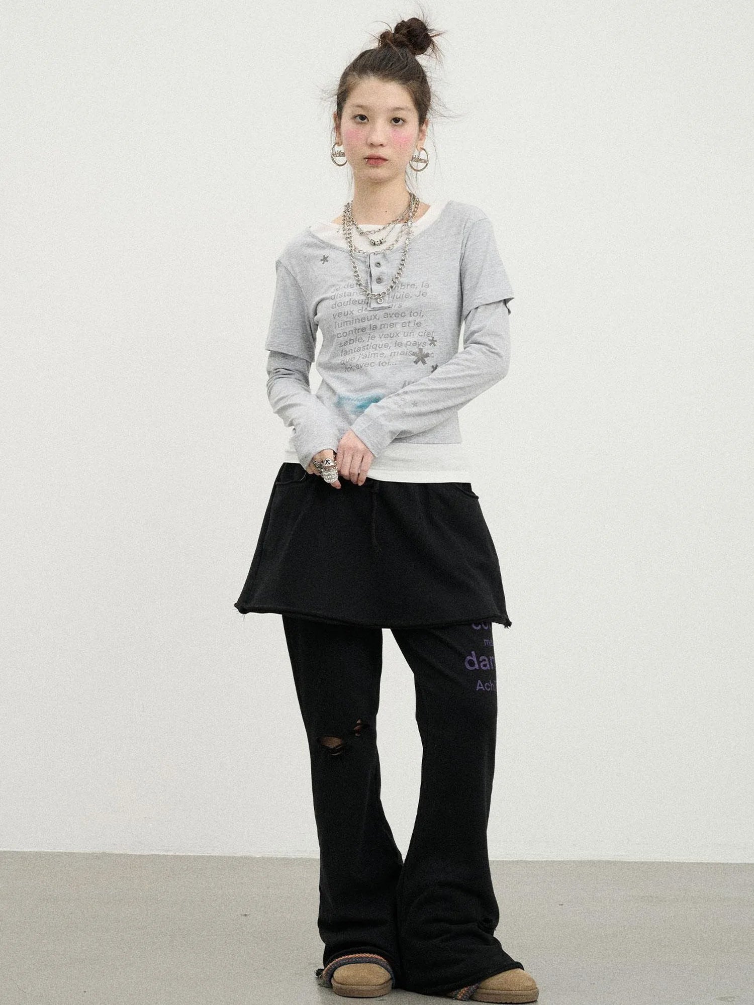 Distressed Love Letter Print Long Sleeve Tee