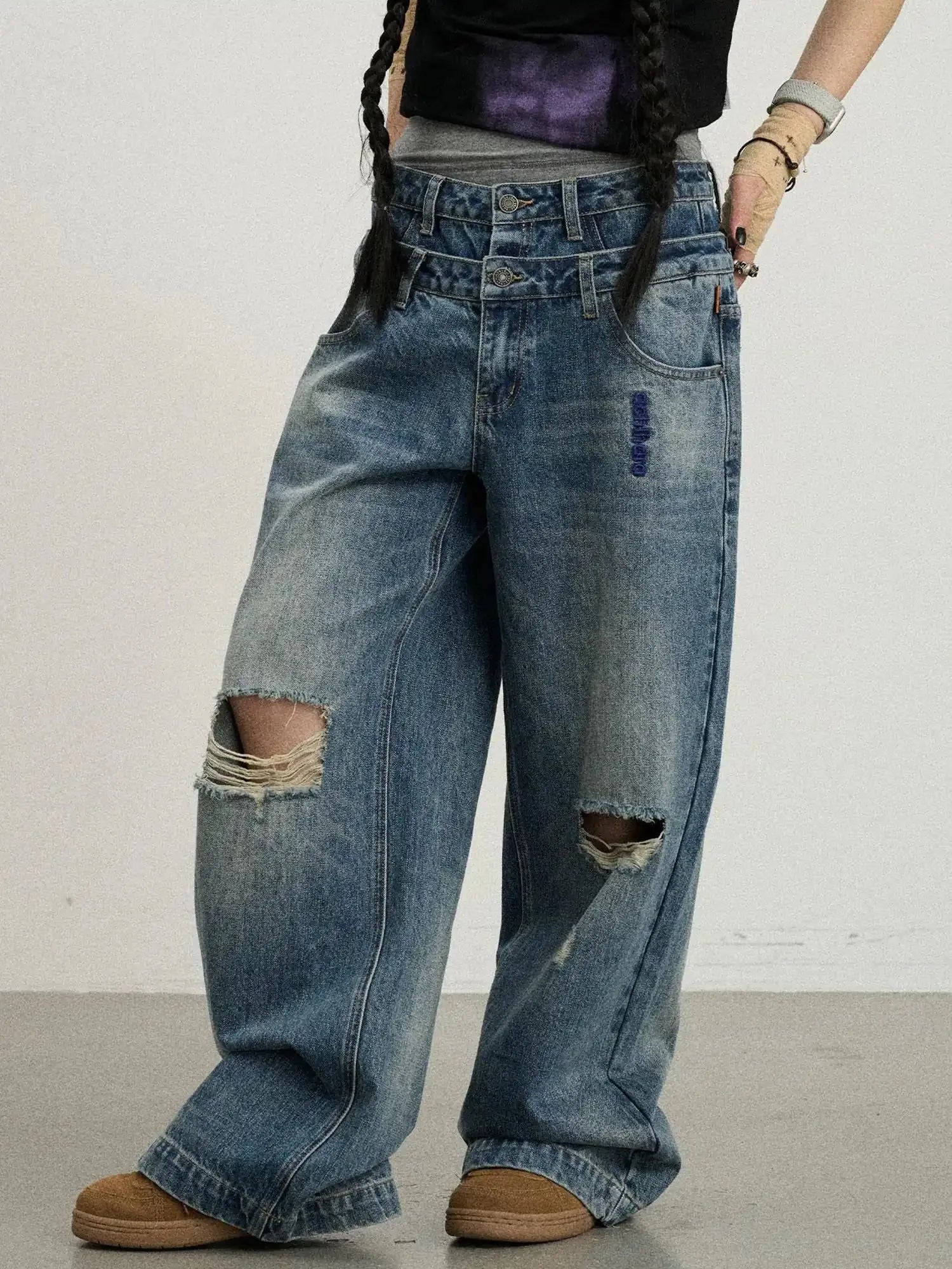 Double-Decker Distressed Jeans