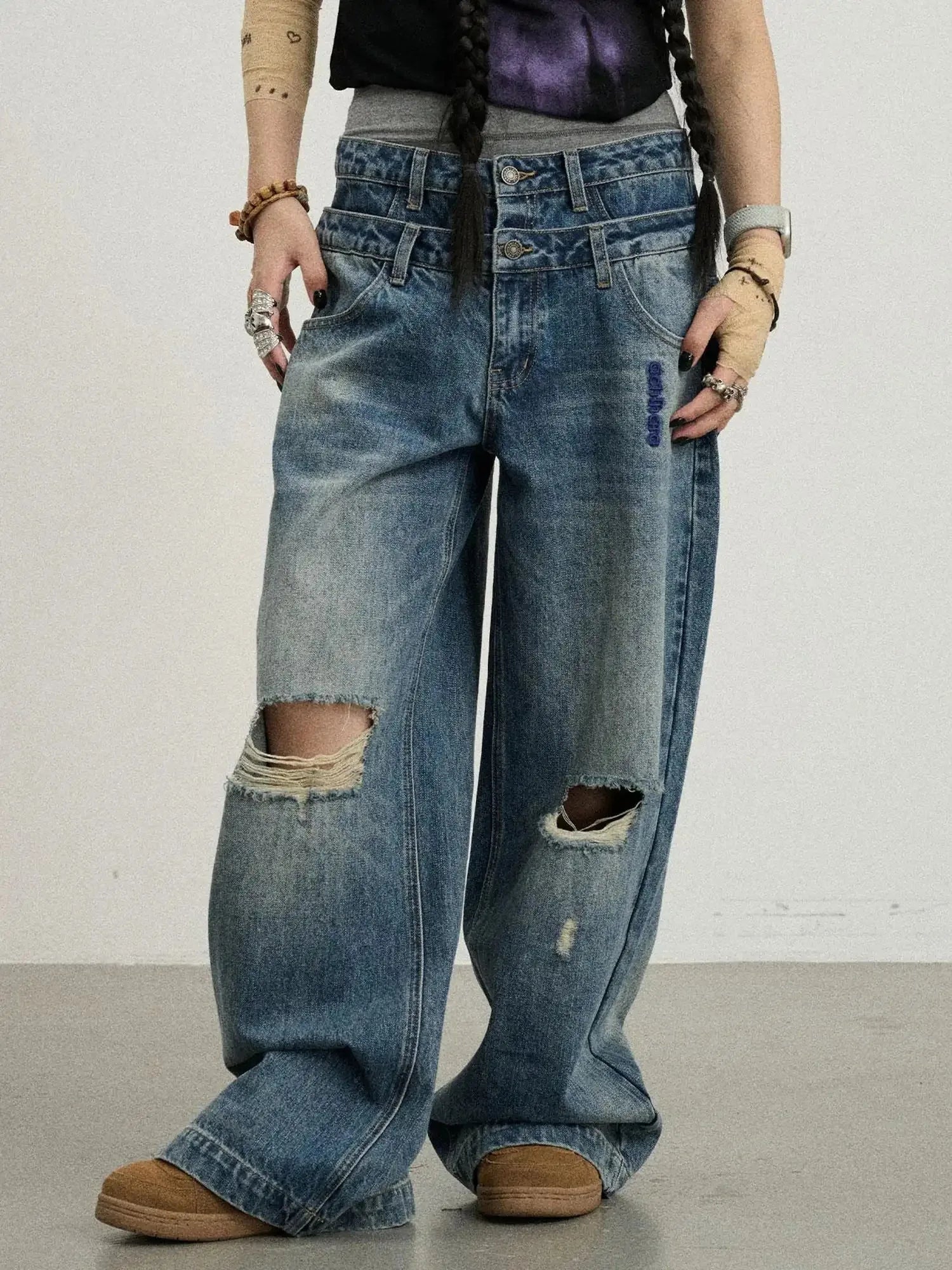 Double-Decker Distressed Jeans
