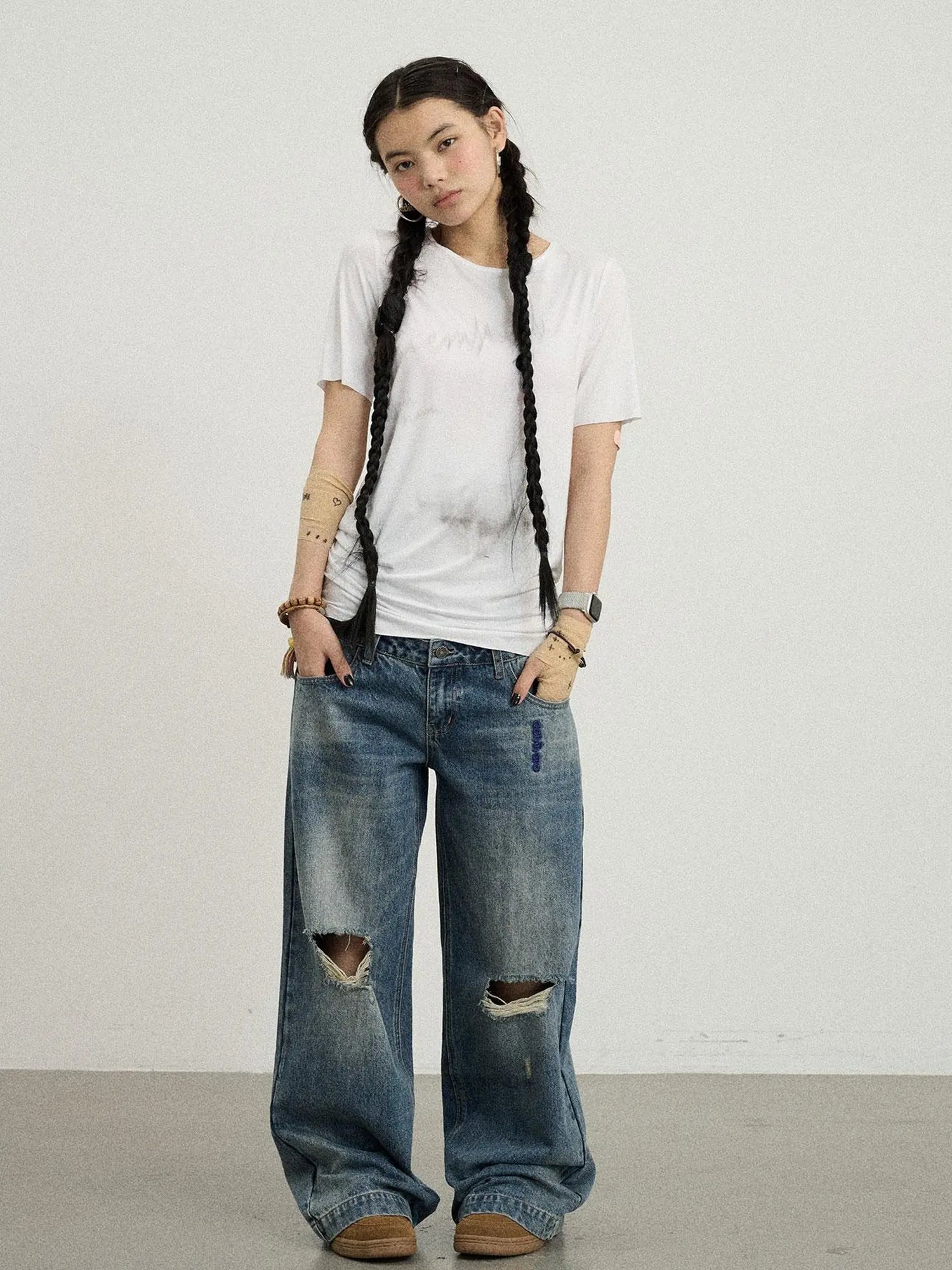 Double-Decker Distressed Jeans