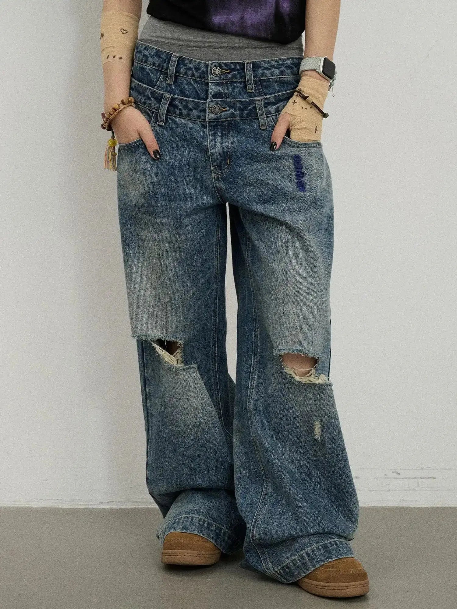 Double-Decker Distressed Jeans