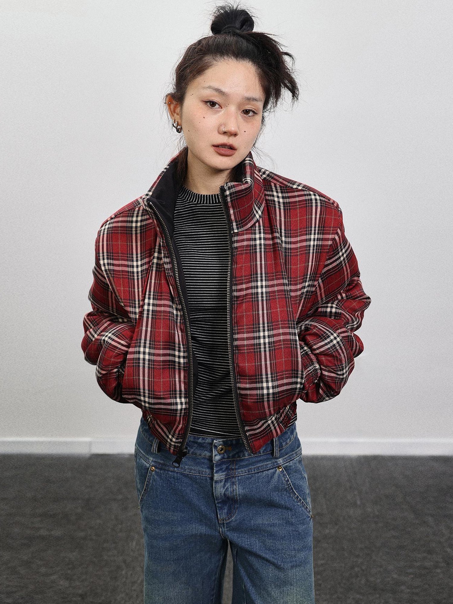 Achihara Double Face Plaid Quilted Jacket