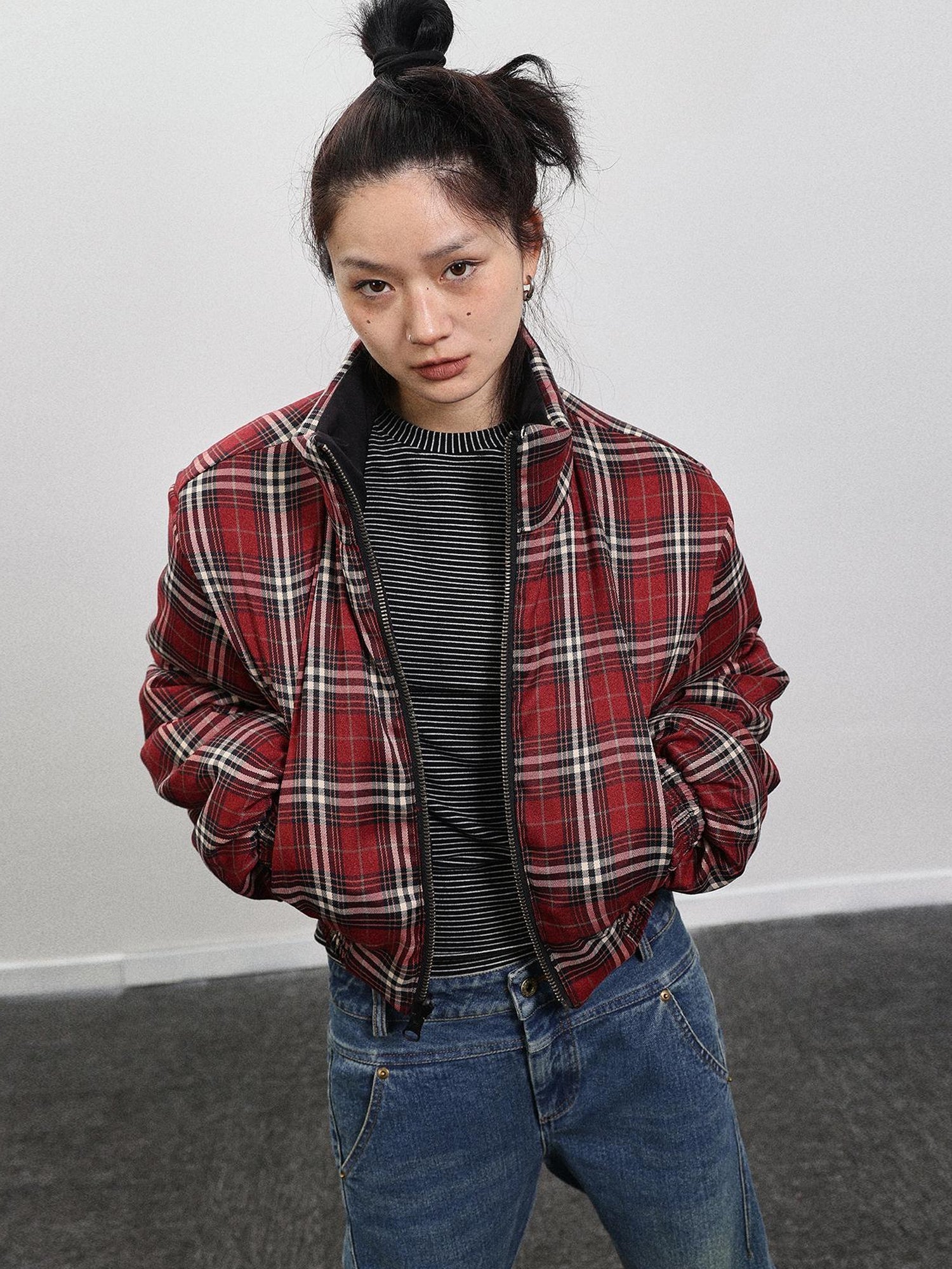 Achihara Double Face Plaid Quilted Jacket