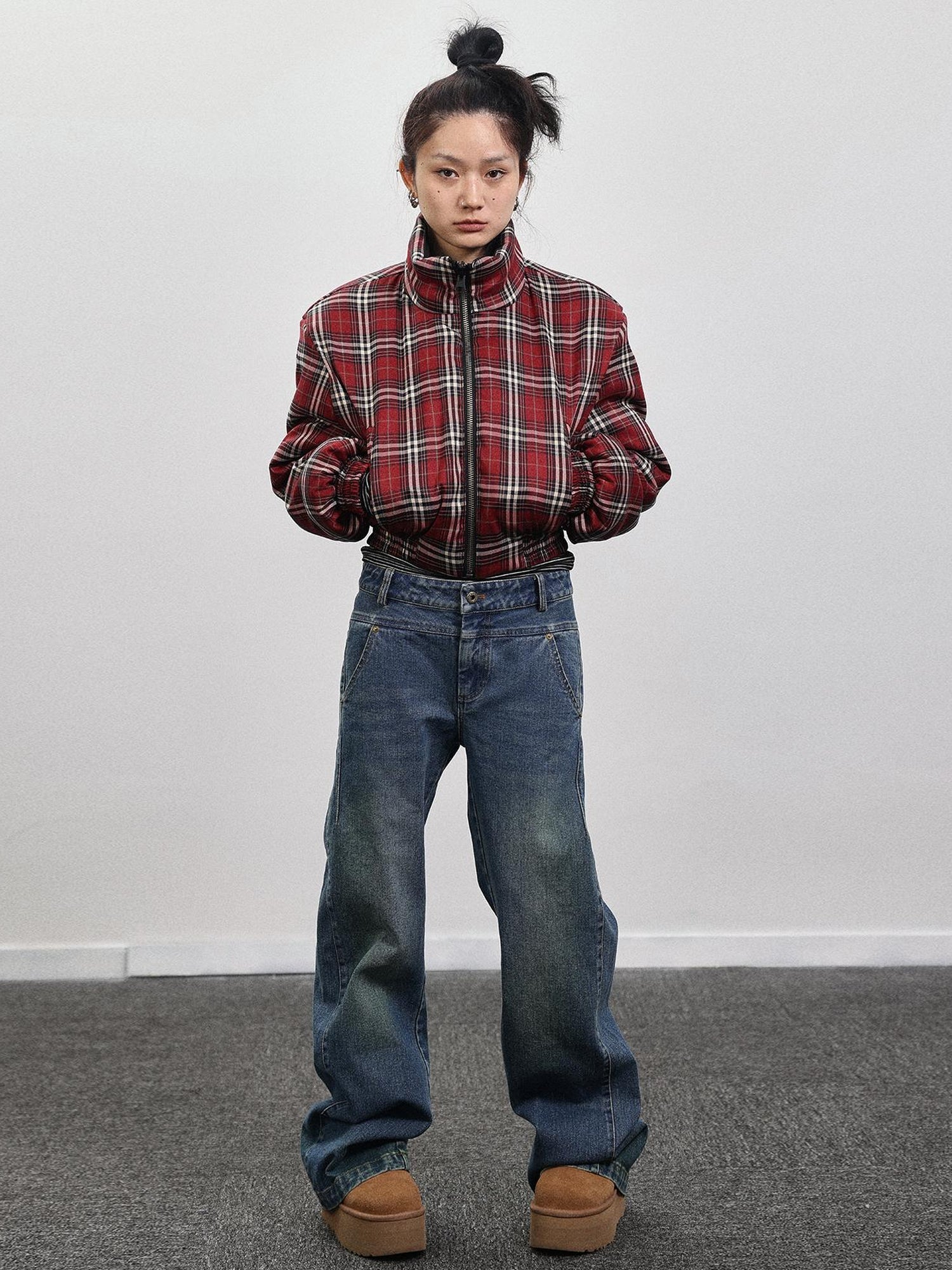 Achihara Double Face Plaid Quilted Jacket