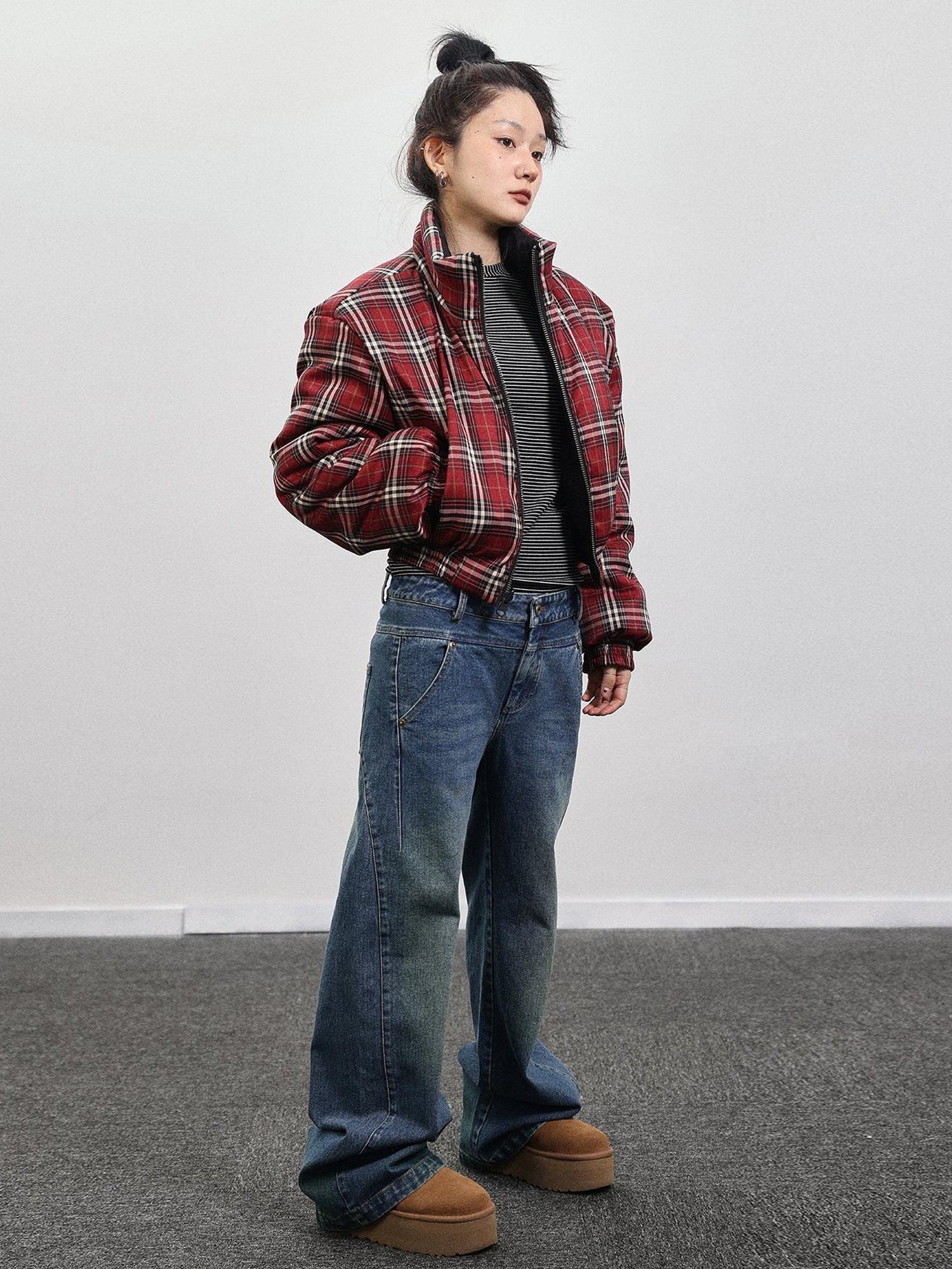 Achihara Double Face Plaid Quilted Jacket