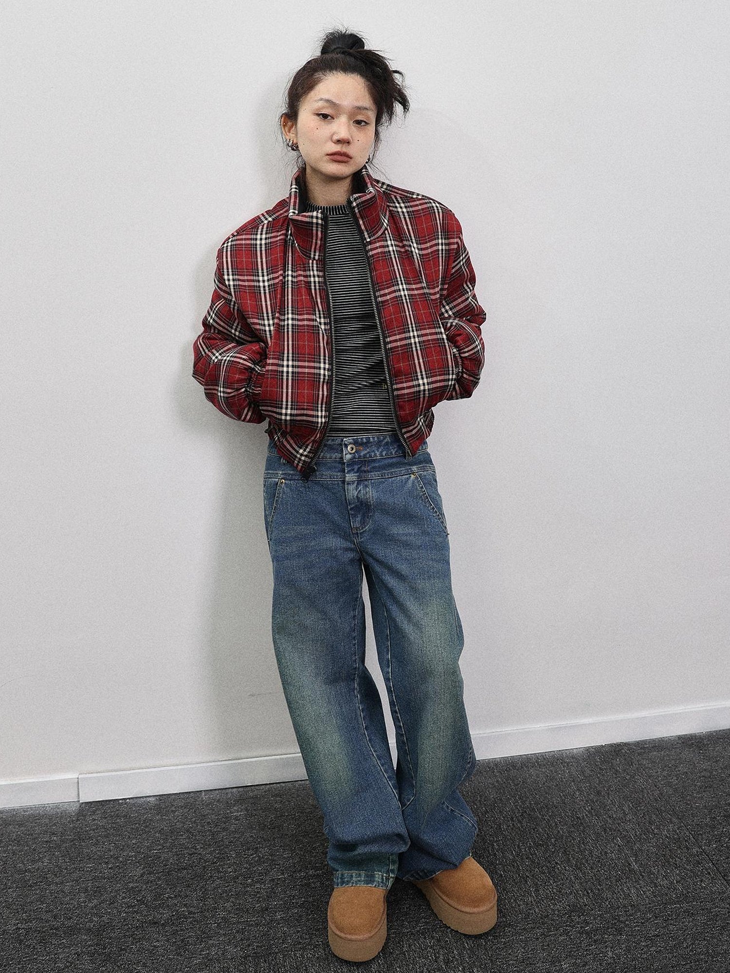 Achihara Double Face Plaid Quilted Jacket