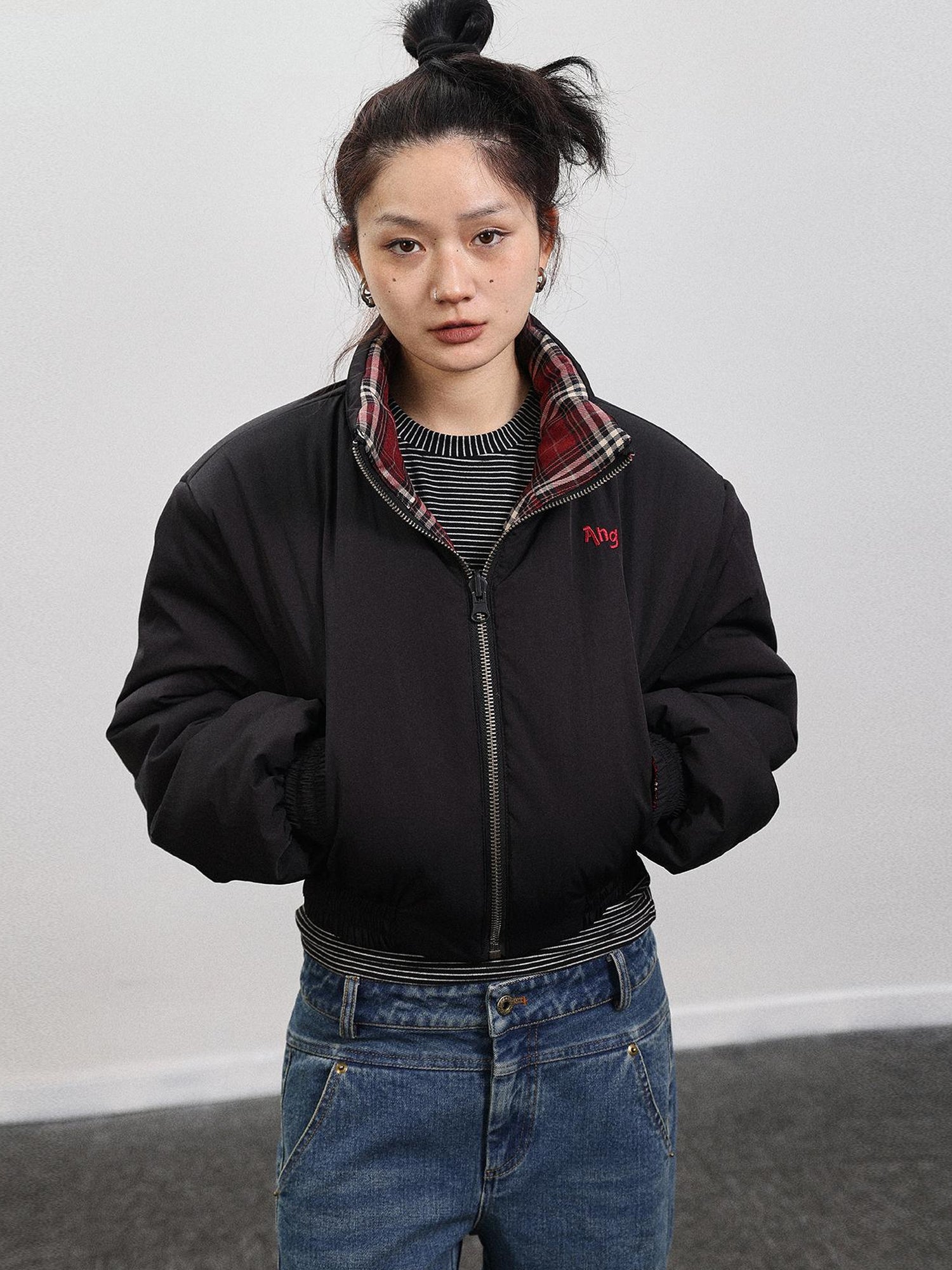Achihara Double Face Plaid Quilted Jacket