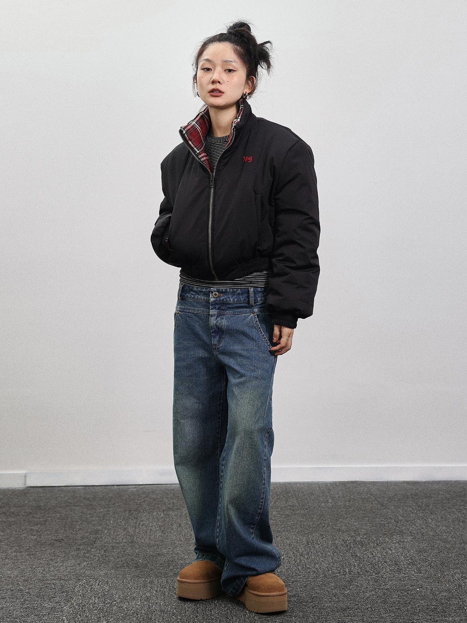 Achihara Double Face Plaid Quilted Jacket