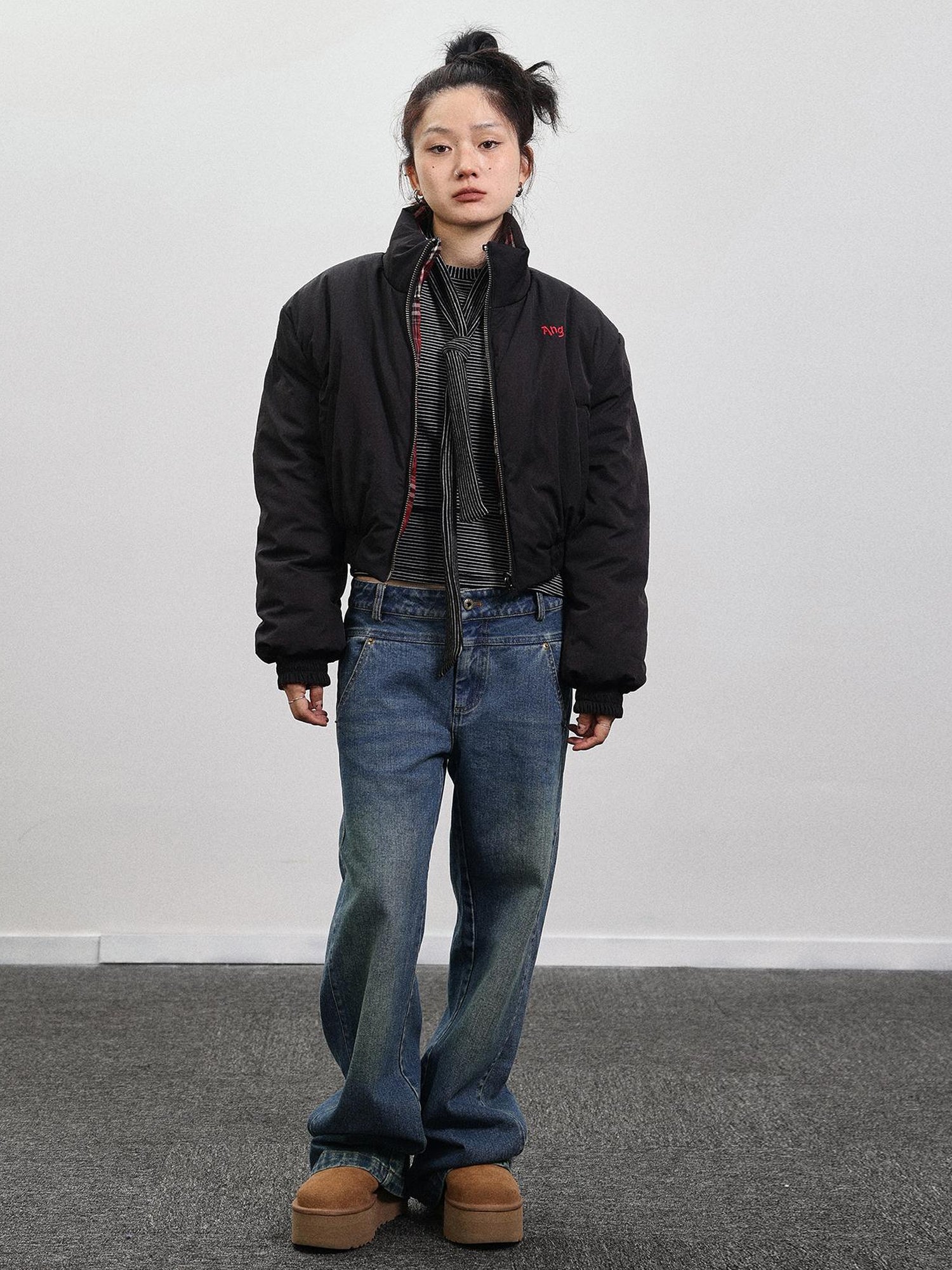 Achihara Double Face Plaid Quilted Jacket
