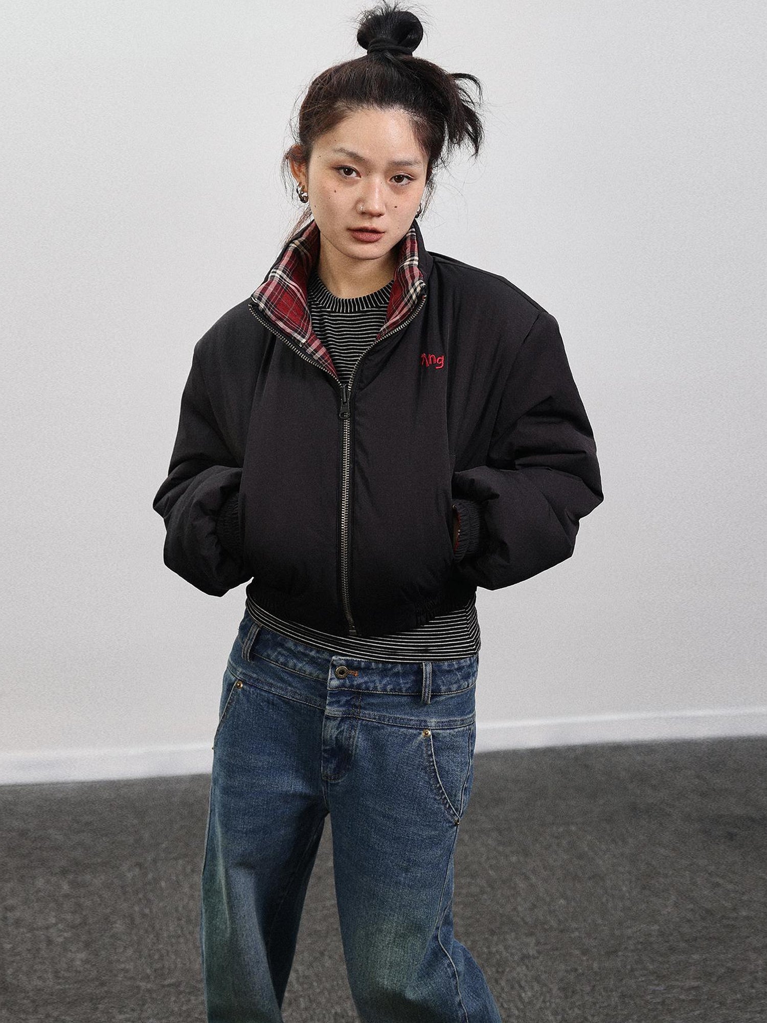 Achihara Double Face Plaid Quilted Jacket