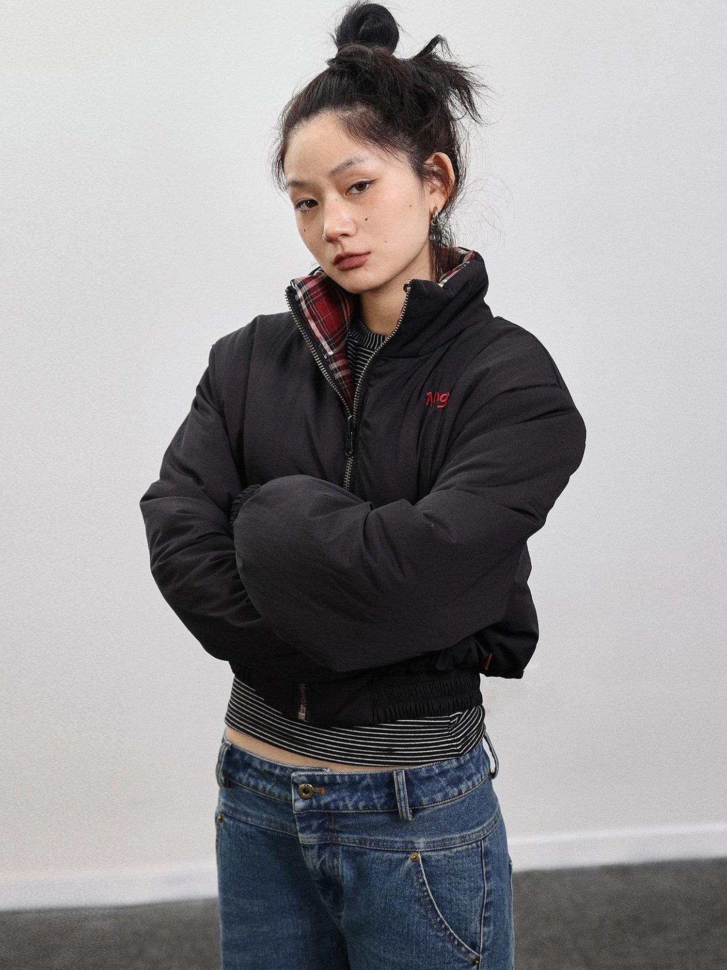 Achihara Double Face Plaid Quilted Jacket
