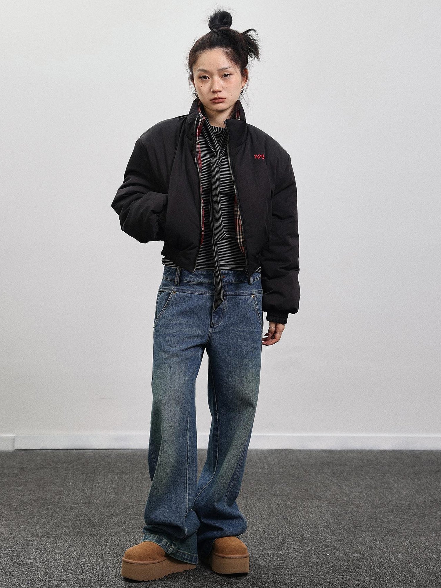 Achihara Double Face Plaid Quilted Jacket