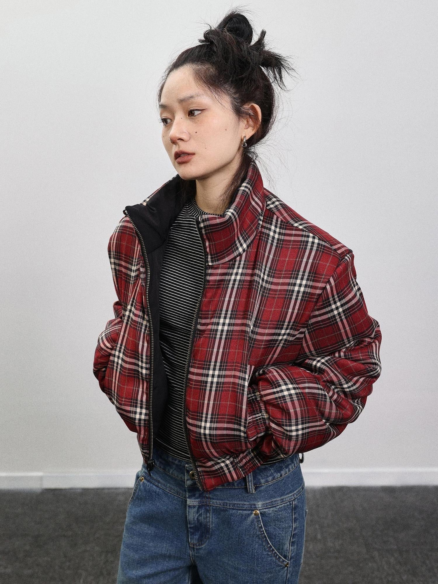Achihara Double Face Plaid Quilted Jacket
