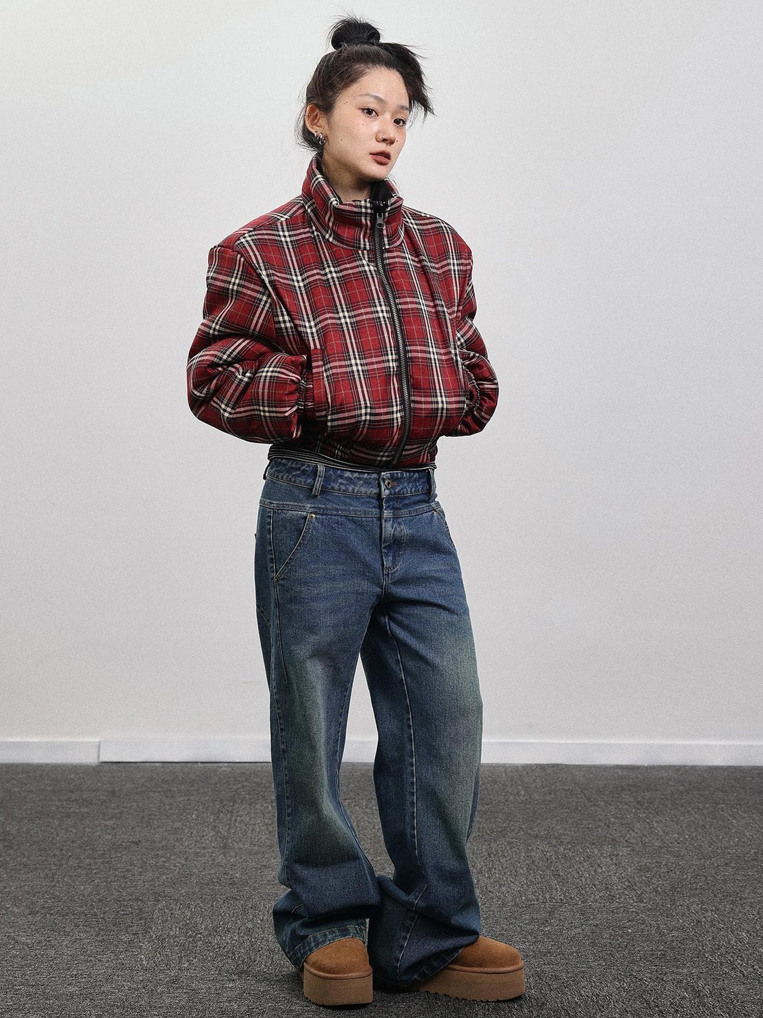 Achihara Double Face Plaid Quilted Jacket