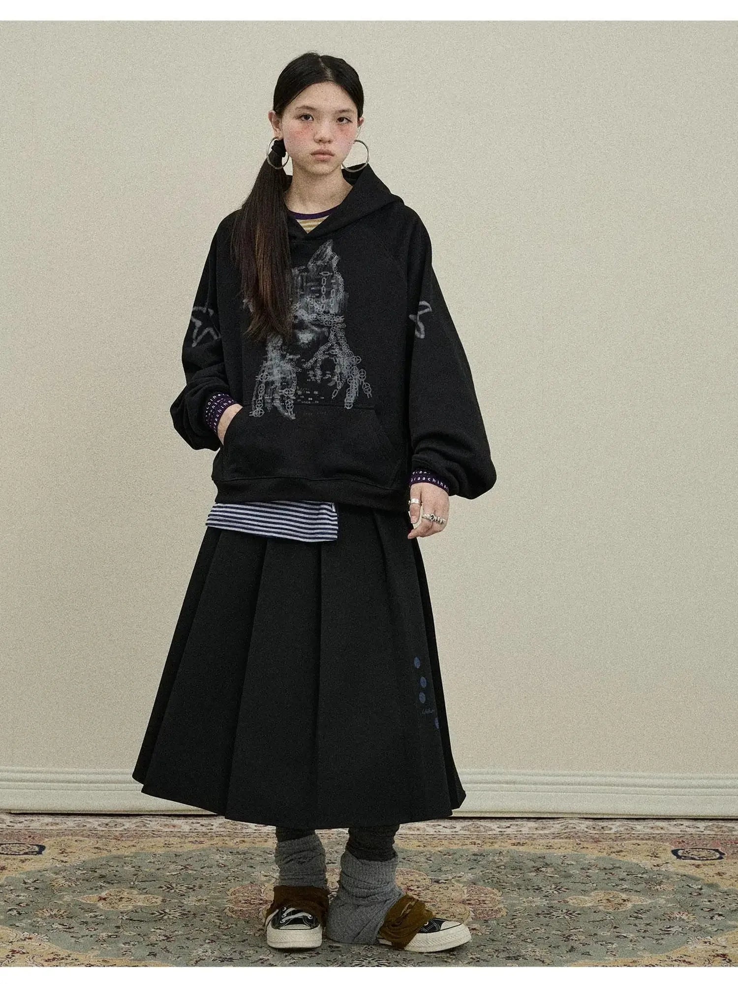 Double Sided Pleated Skirt With Print