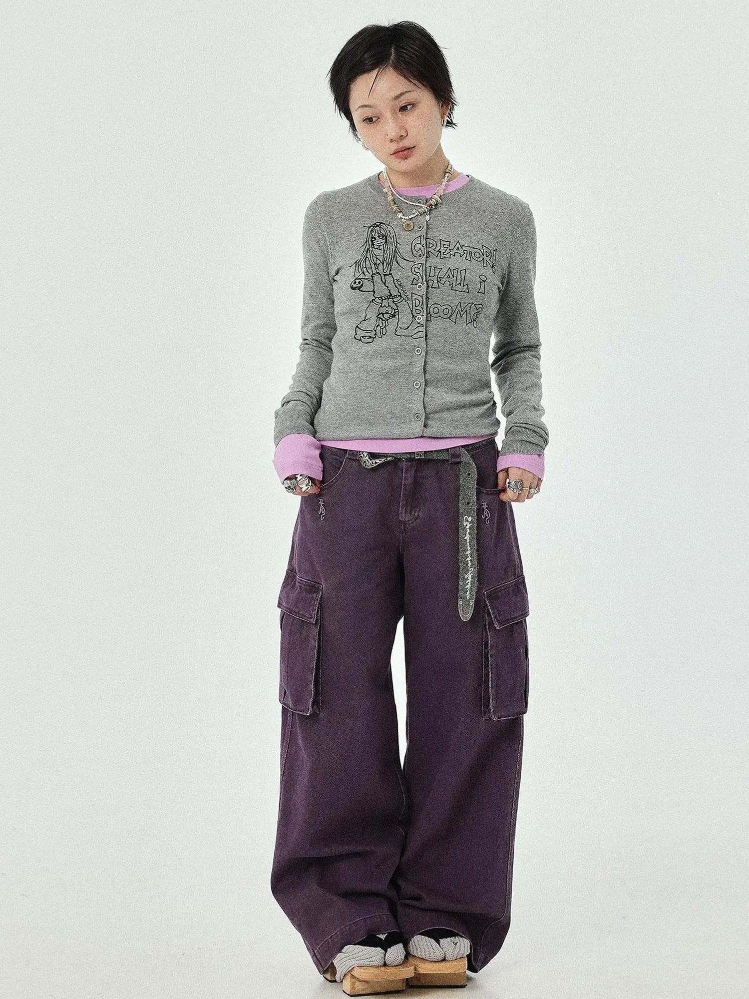 Dragon Oracle Trousers Embroidered Wide Leg Denim Pants