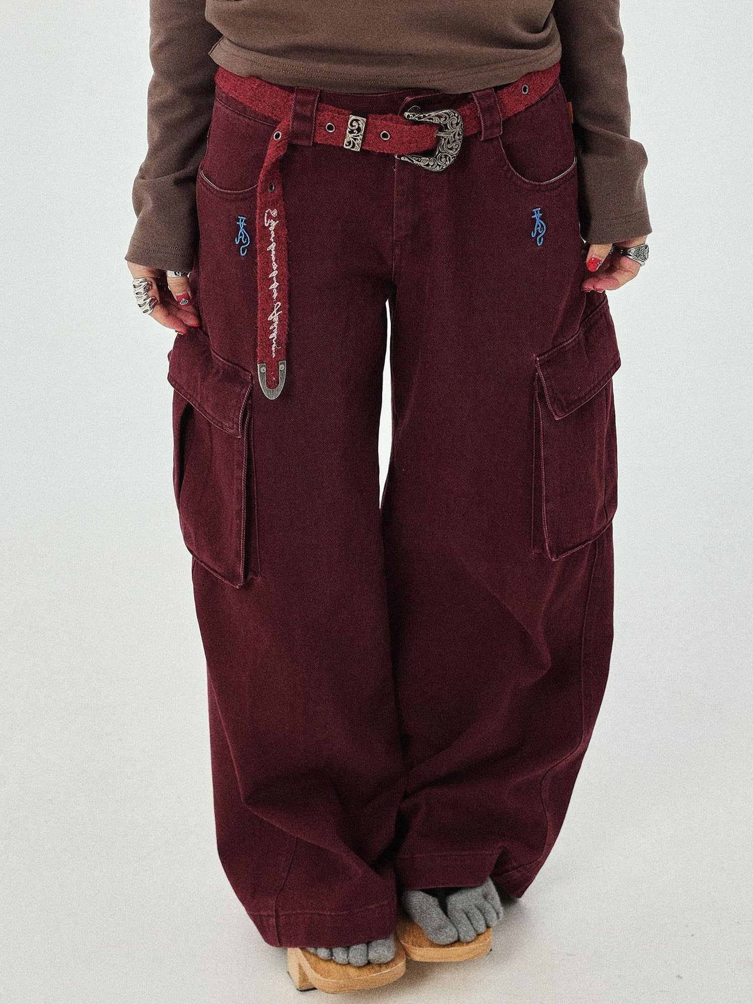 Achihara Dragon Oracle Trousers Embroidered Wide Leg Denim Pants