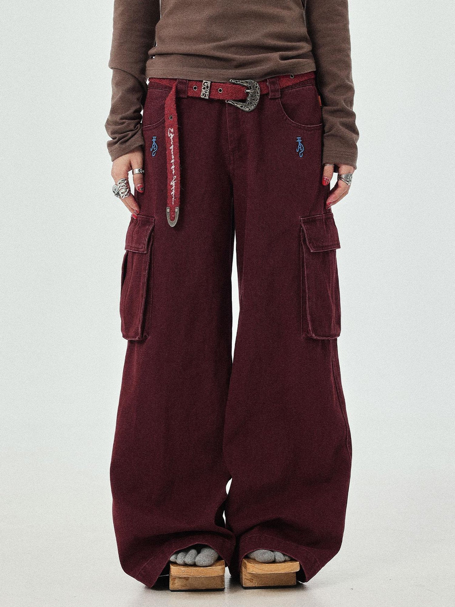 Achihara Dragon Oracle Trousers Embroidered Wide Leg Denim Pants