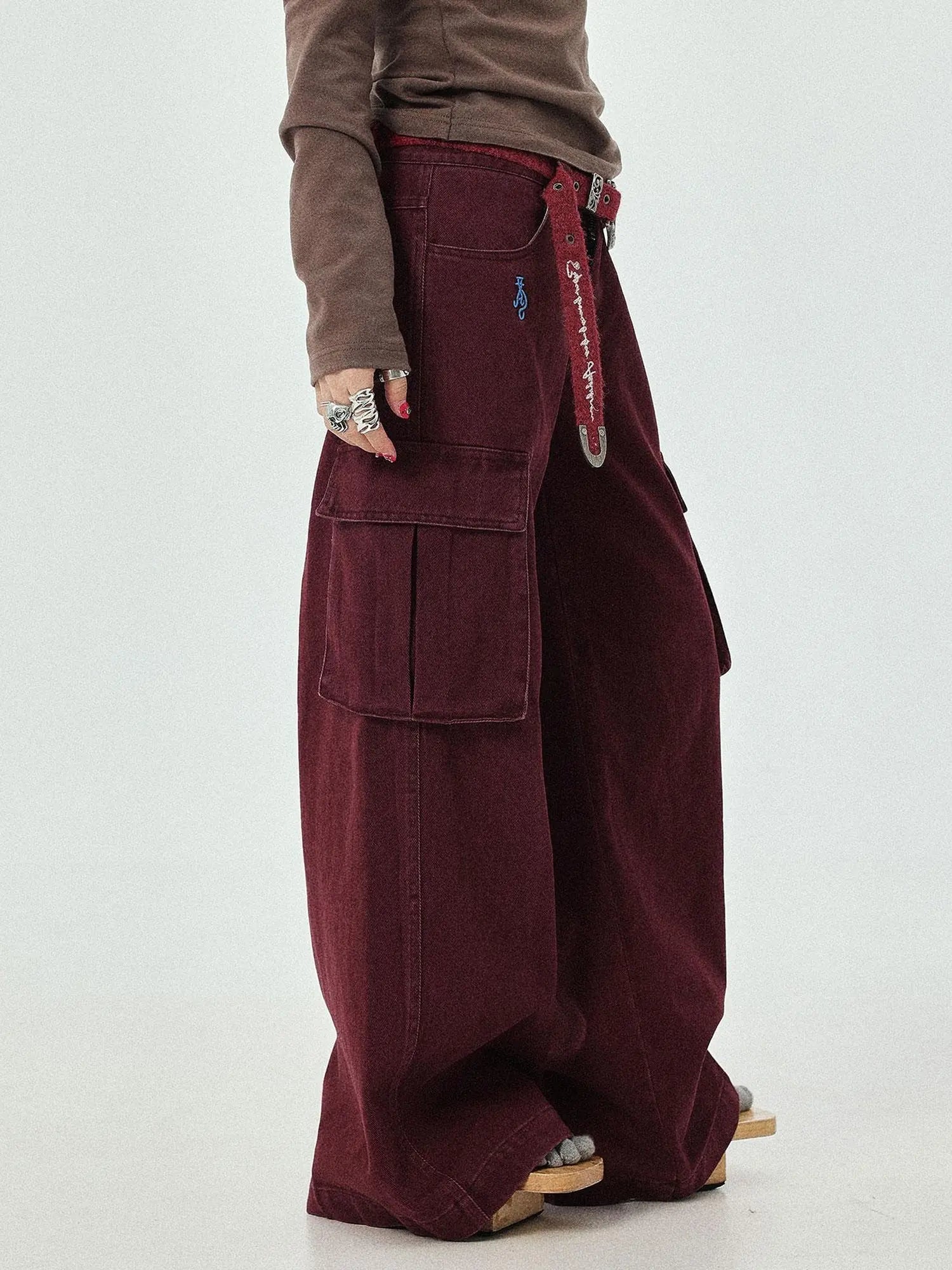 Dragon Oracle Trousers Embroidered Wide Leg Denim Pants