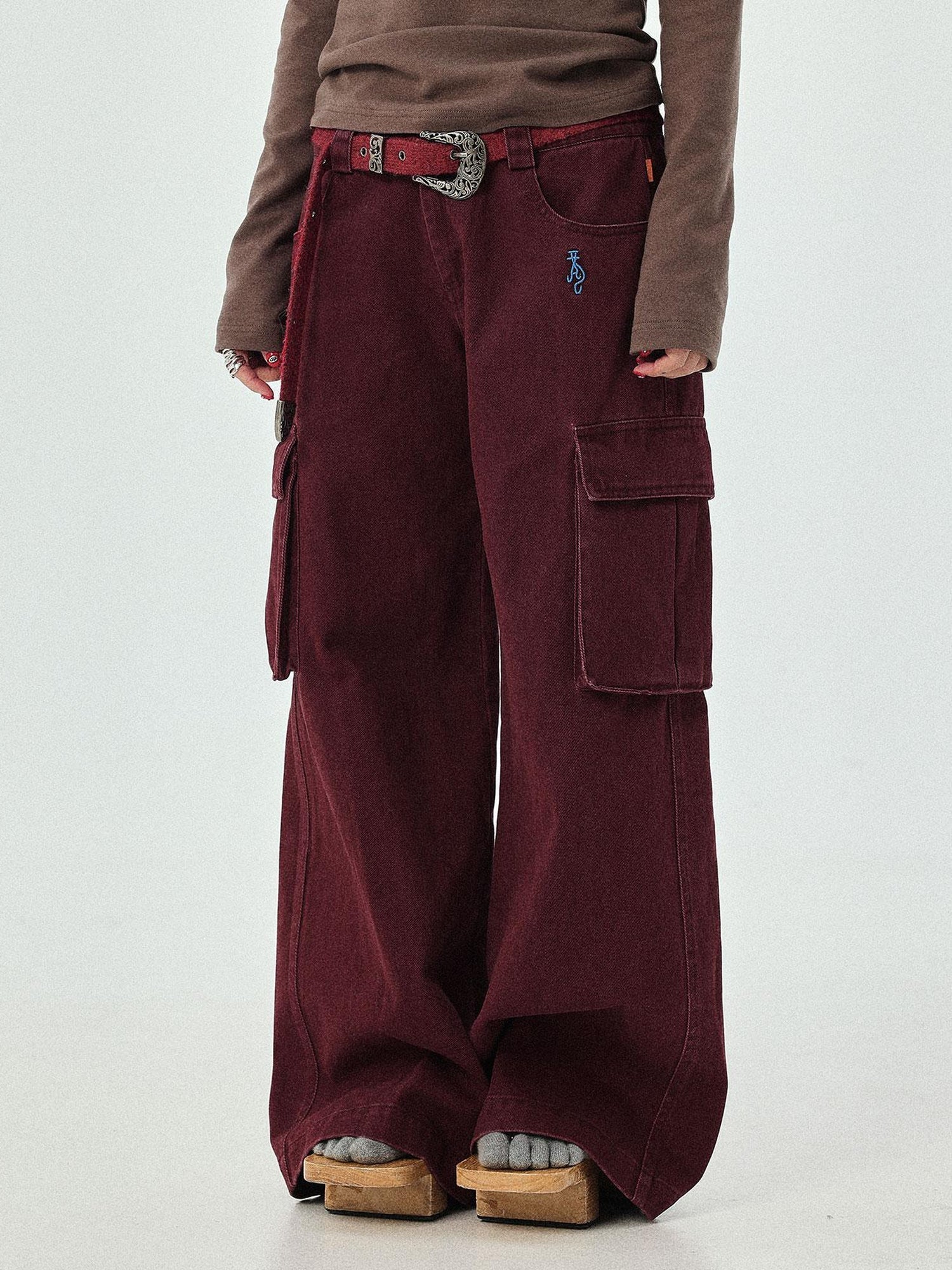 Achihara Dragon Oracle Trousers Embroidered Wide Leg Denim Pants