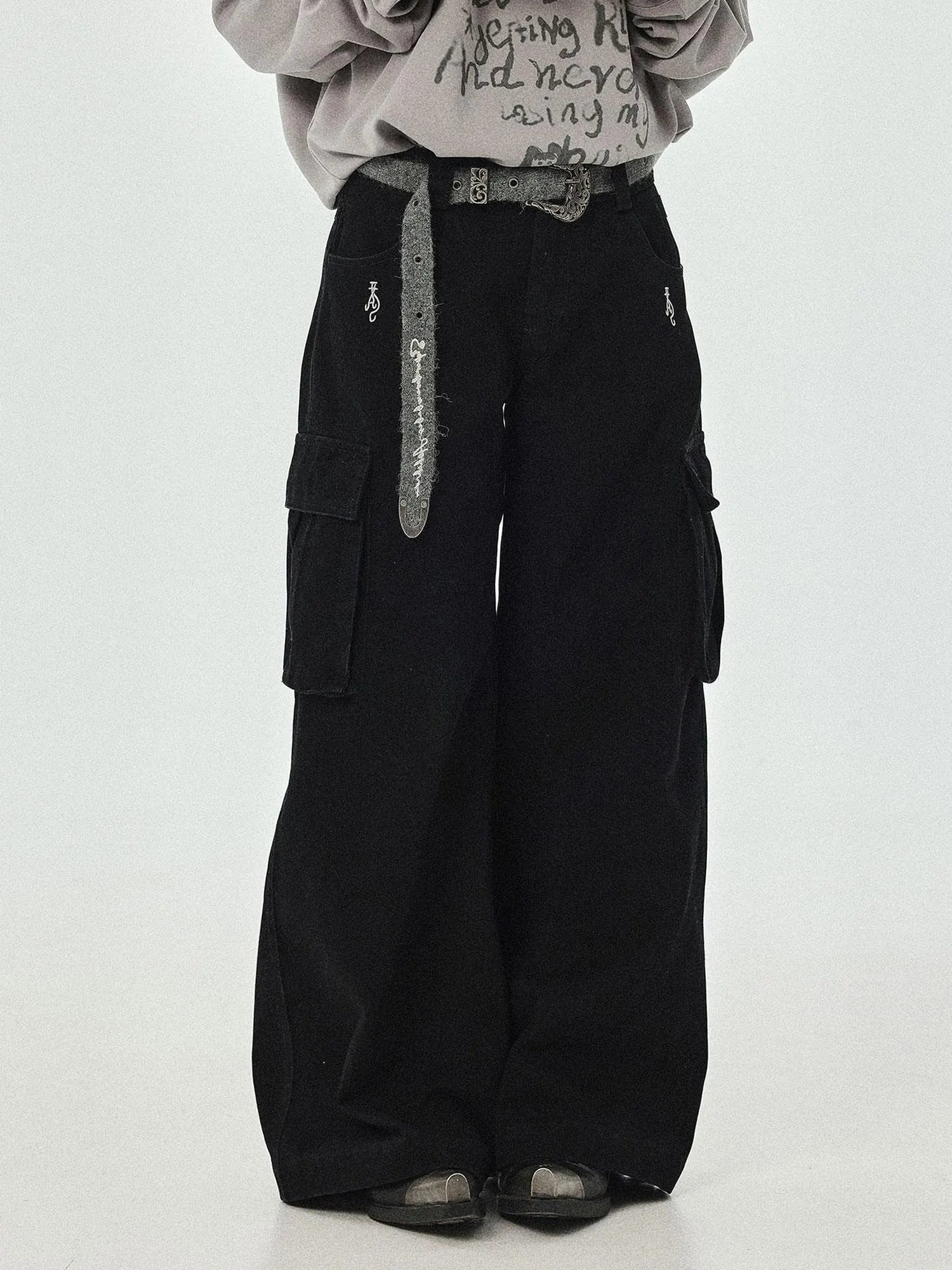 Dragon Oracle Trousers Embroidered Wide Leg Denim Pants