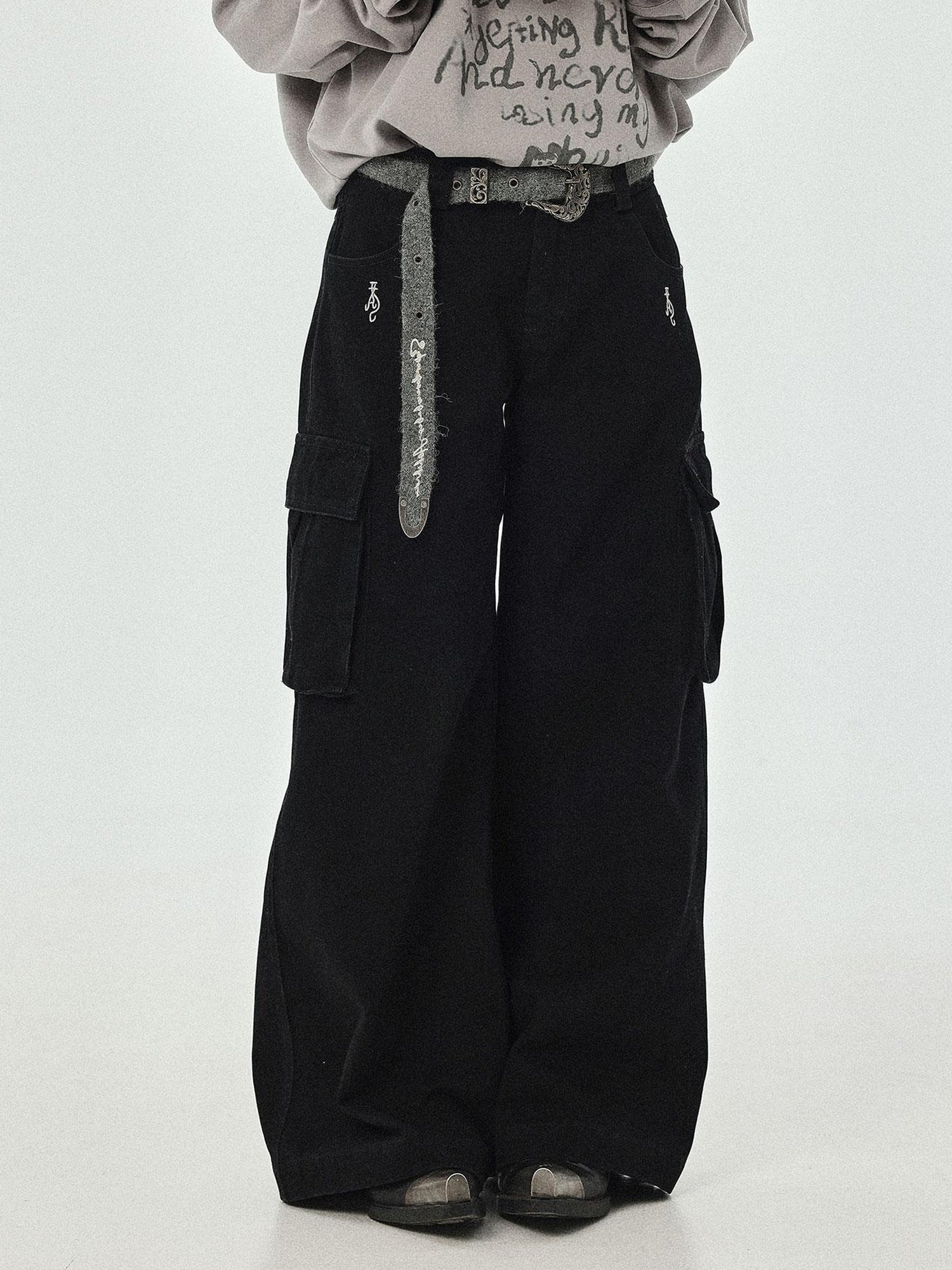 Achihara Dragon Oracle Trousers Embroidered Wide Leg Denim Pants