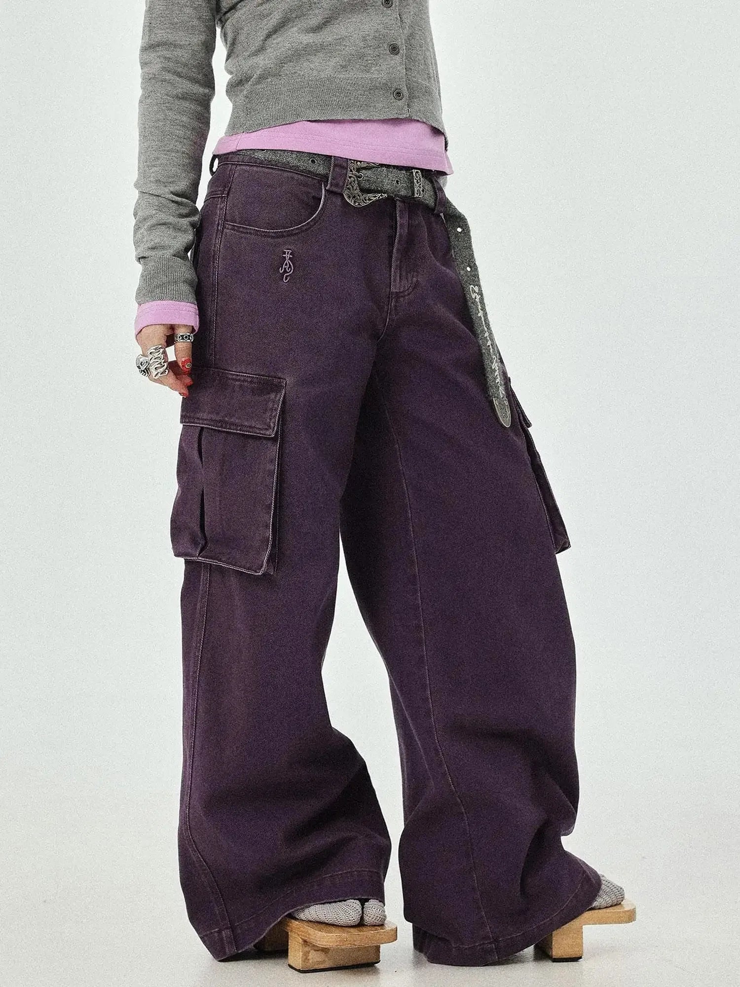 Dragon Oracle Trousers Embroidered Wide Leg Denim Pants