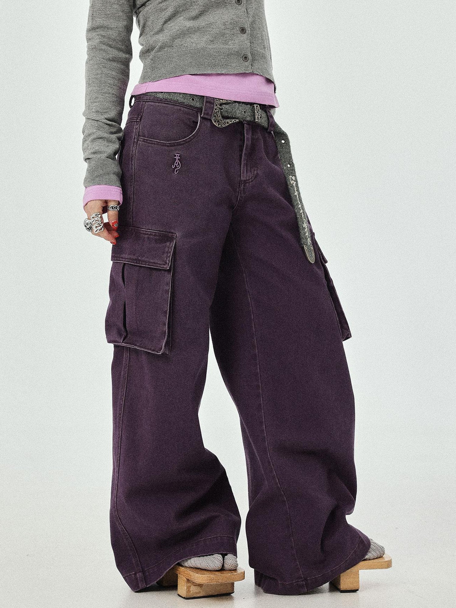 Achihara Dragon Oracle Trousers Embroidered Wide Leg Denim Pants