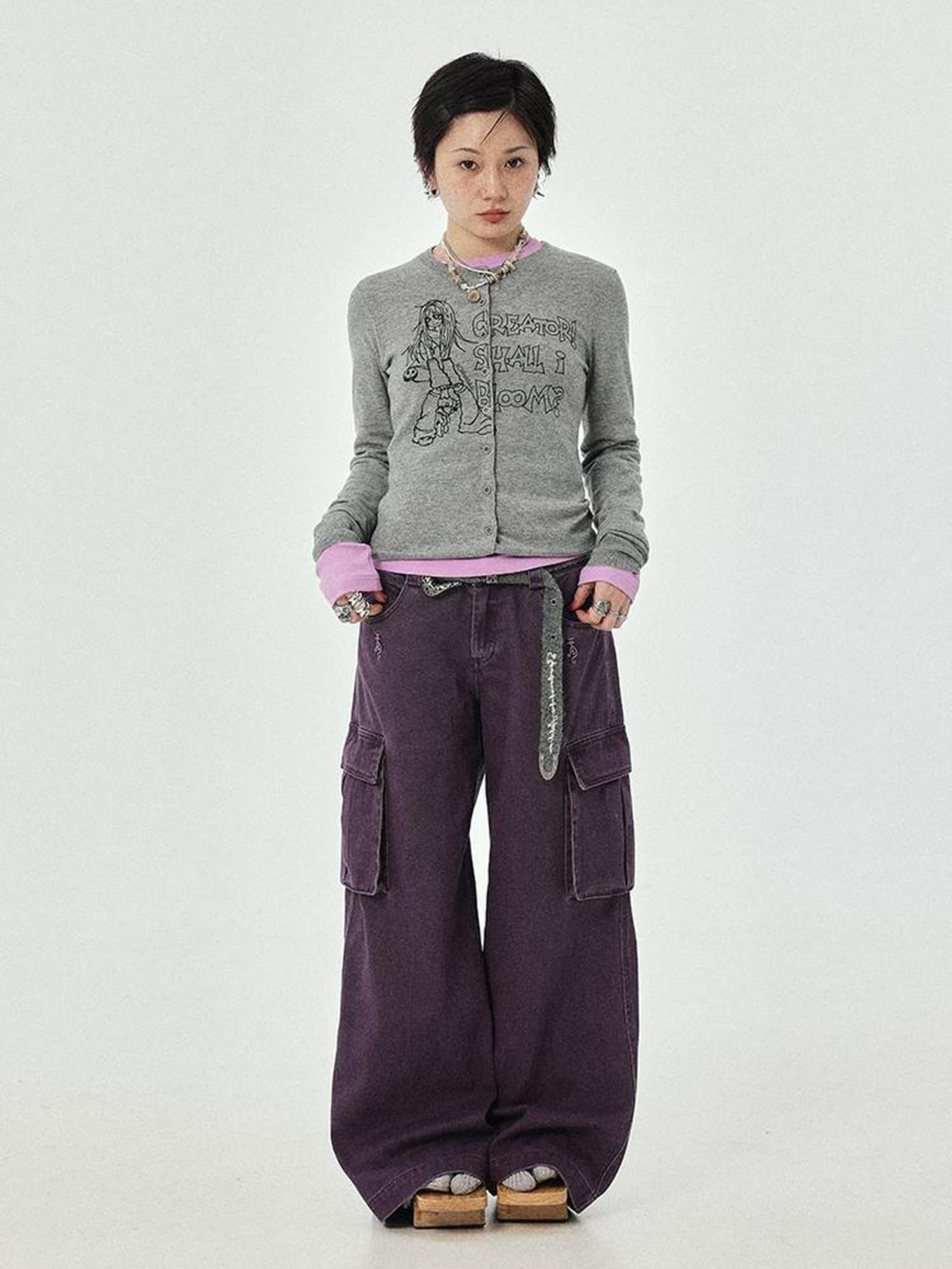 Achihara Dragon Oracle Trousers Embroidered Wide Leg Denim Pants