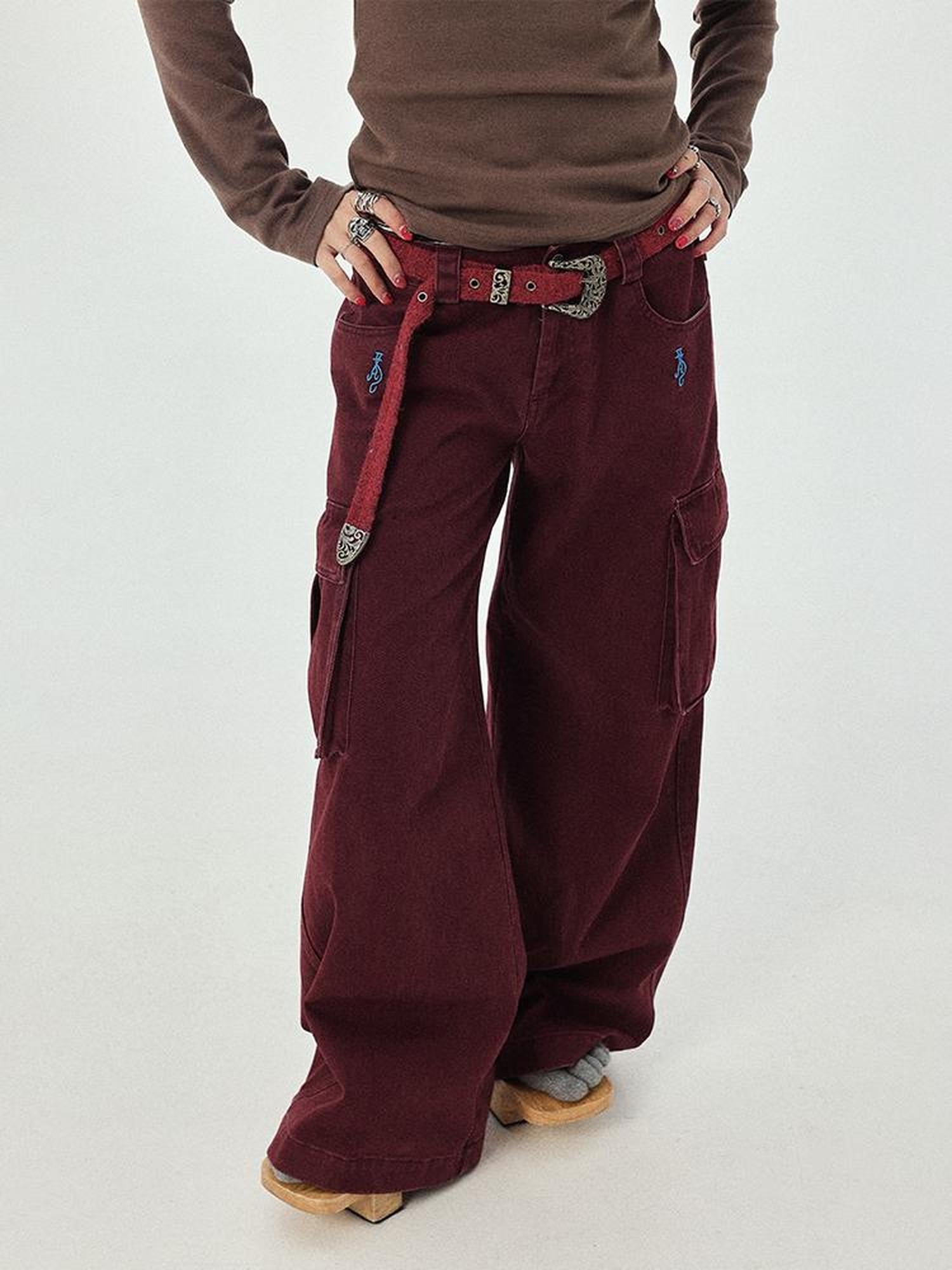 Achihara Dragon Oracle Trousers Embroidered Wide Leg Denim Pants