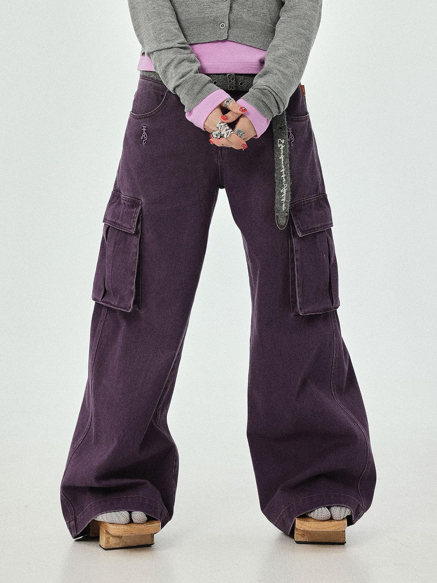Achihara Dragon Oracle Trousers Embroidered Wide Leg Denim Pants