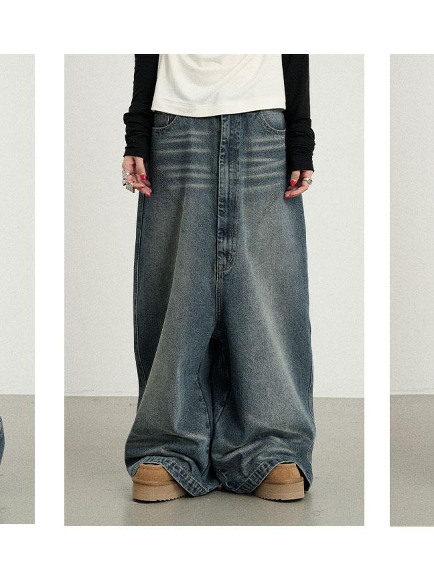 Achihara Drop Crotch Baggy Jeans Oversized Wide Leg Trousers