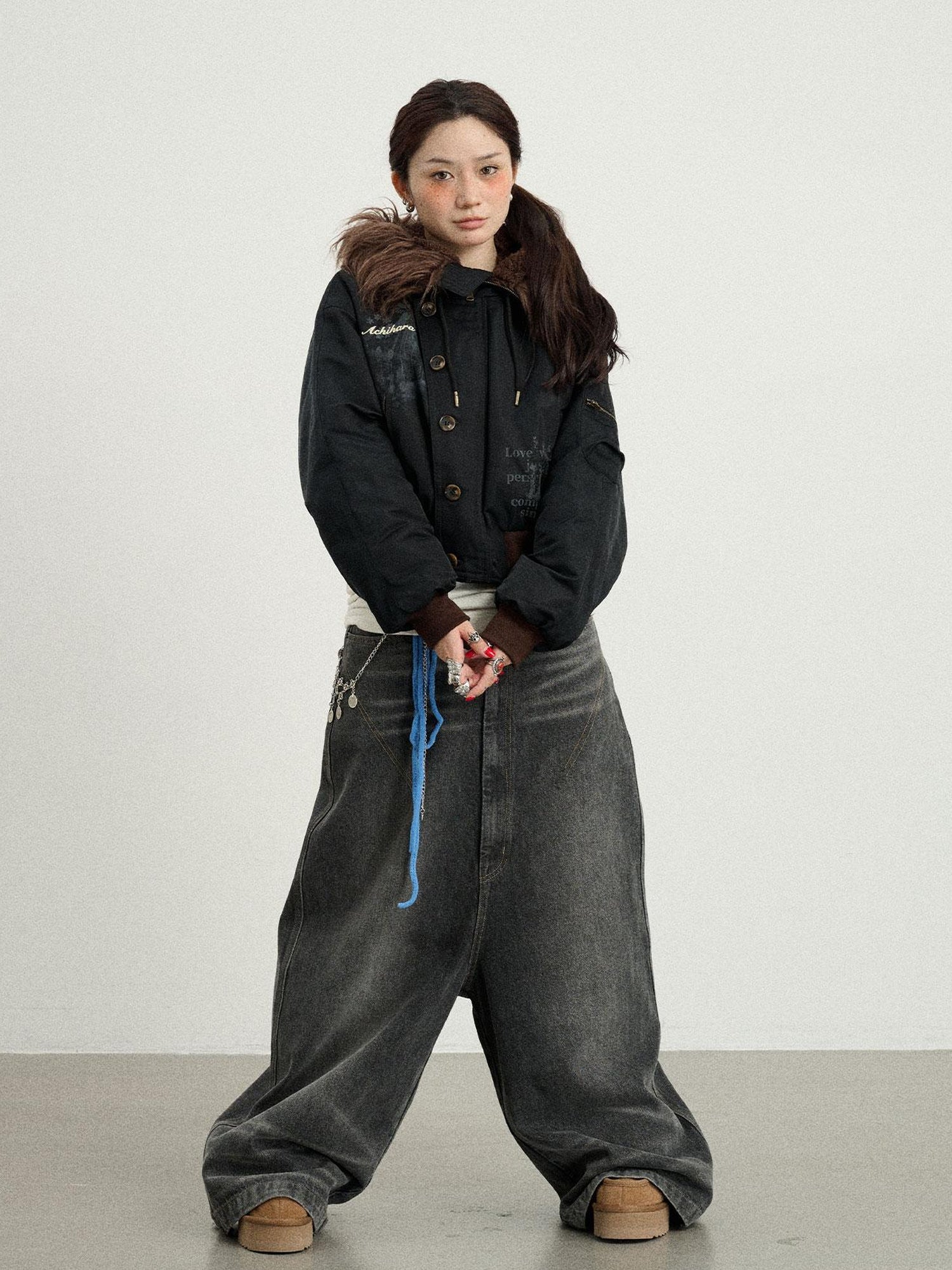 Achihara Drop Crotch Baggy Jeans Oversized Wide Leg Trousers