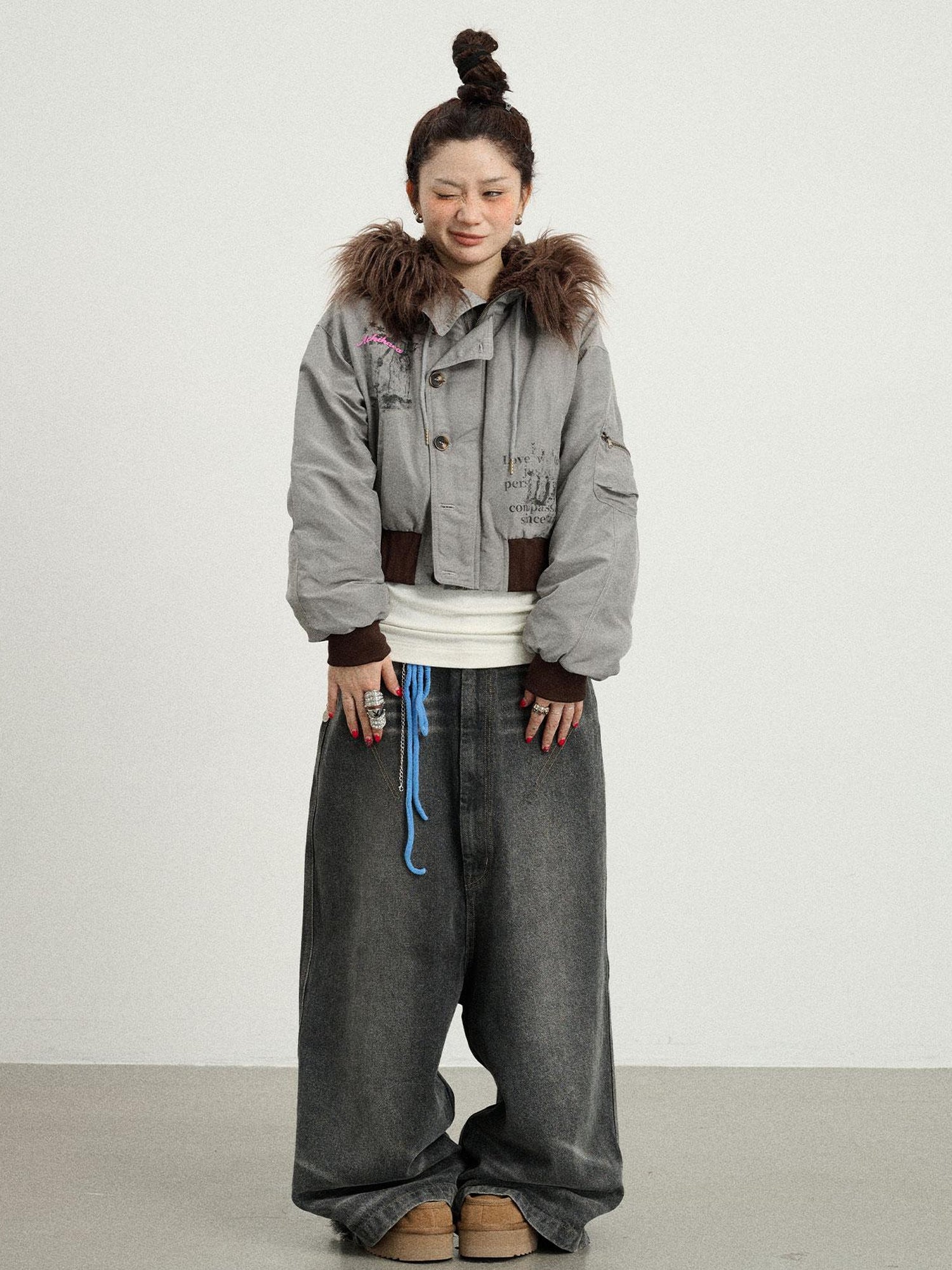 Achihara Drop Crotch Baggy Jeans Oversized Wide Leg Trousers