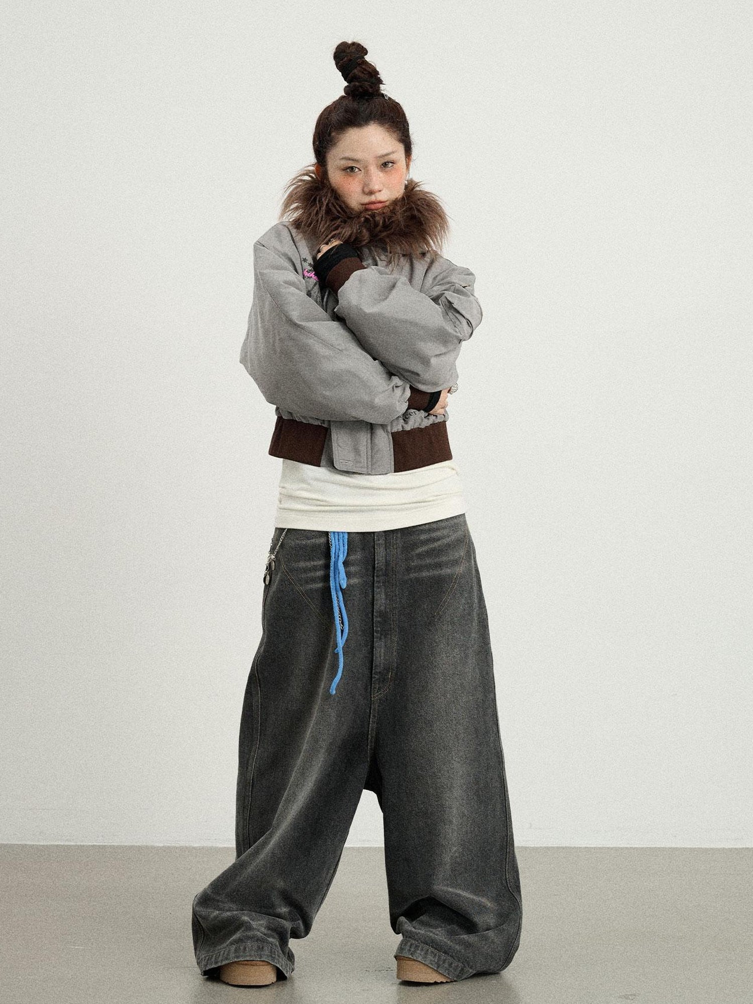 Achihara Drop Crotch Baggy Jeans Oversized Wide Leg Trousers