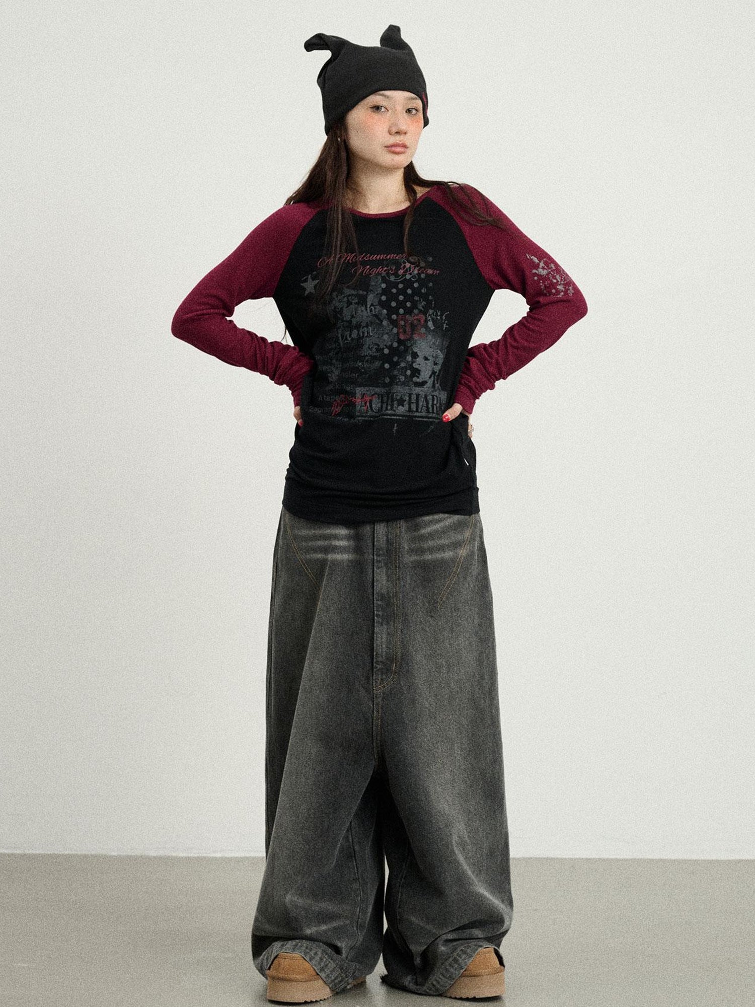Achihara Drop Crotch Baggy Jeans Oversized Wide Leg Trousers