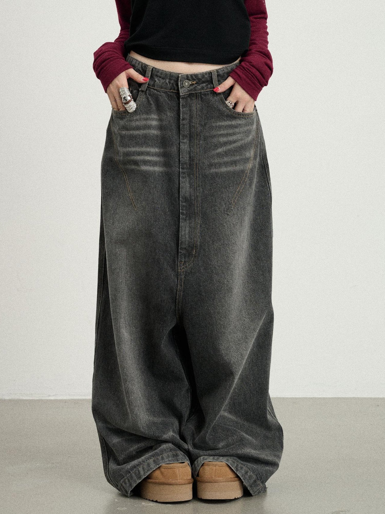 Achihara Drop Crotch Baggy Jeans Oversized Wide Leg Trousers