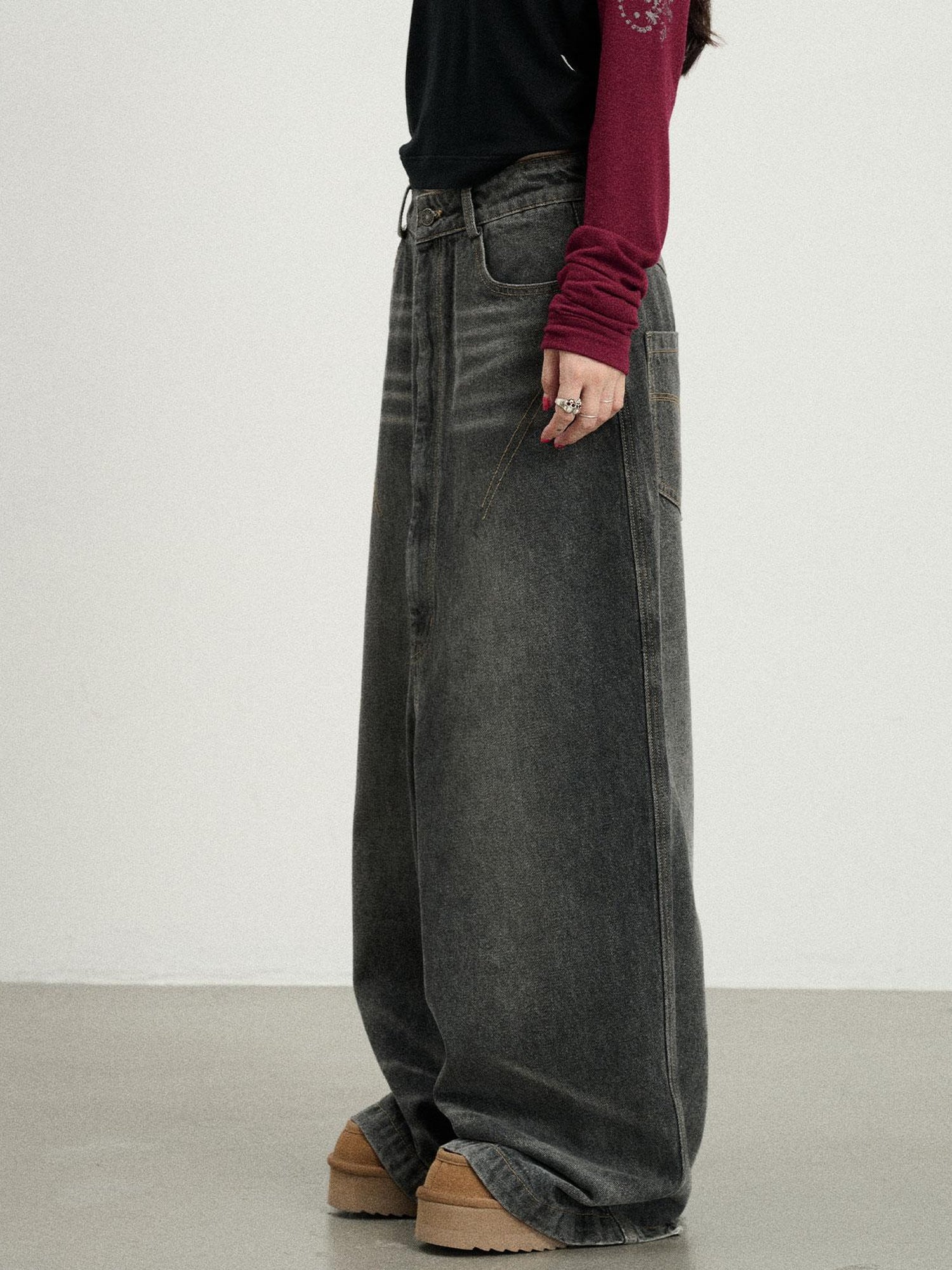 Achihara Drop Crotch Baggy Jeans Oversized Wide Leg Trousers